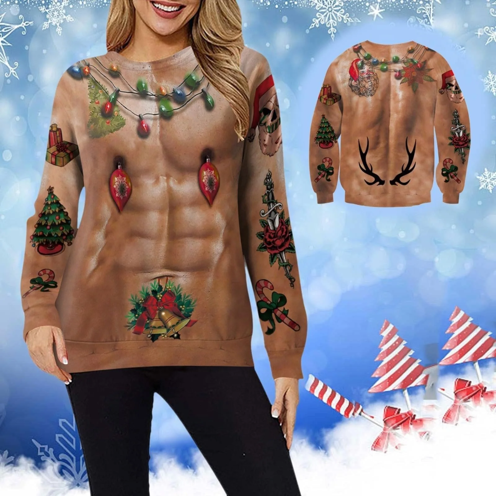 Женская Толстовка Generisch Блестящие Топы Свободный Пуловер Harajuku Спортивные Топы Мягкий Костюм на Хэллоуин Женская Толстовка с Длинным Рукавом и Карманом, фото №5