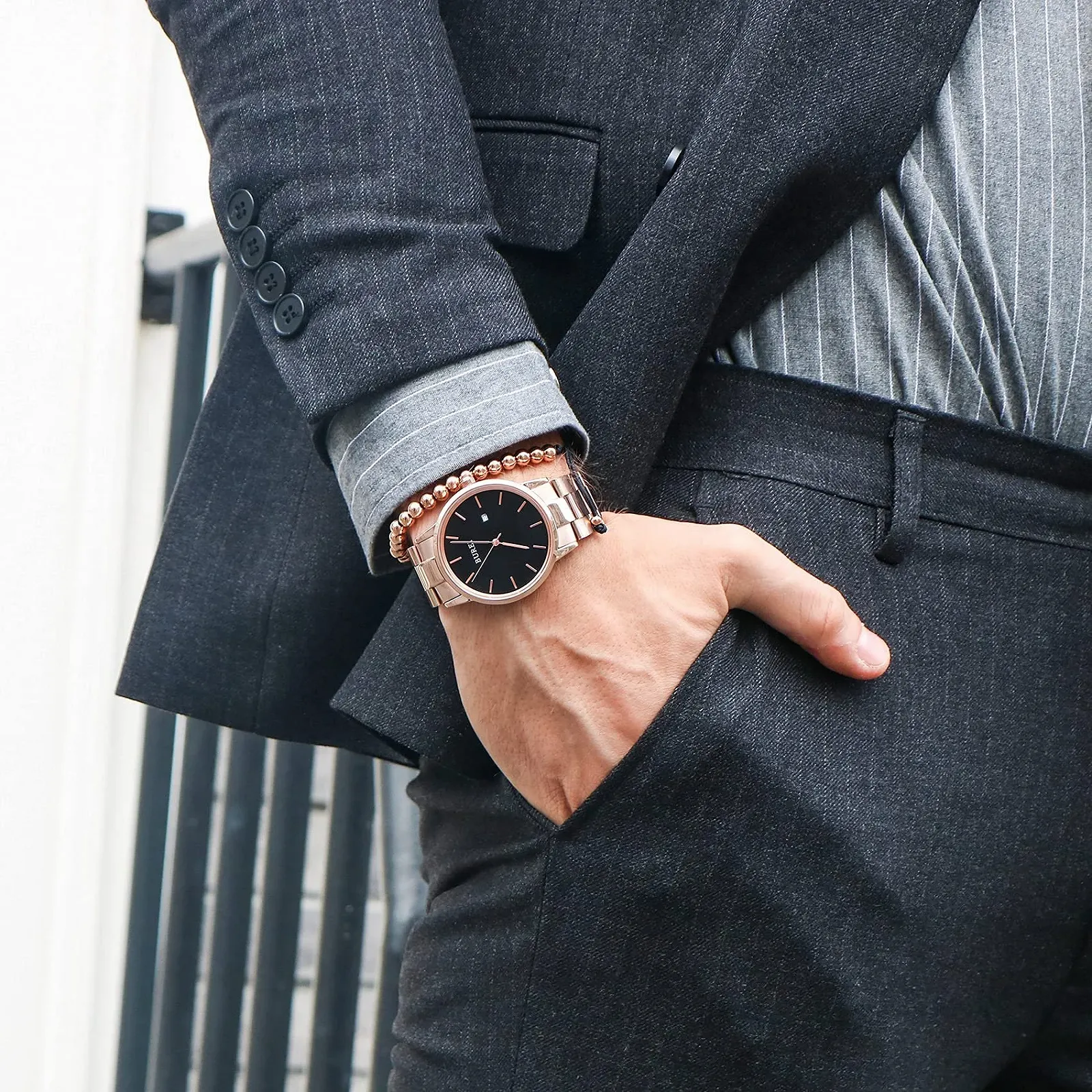 Мужские часы Кварцевые Минималистичные BUREI с датой Браслет из нержавеющей стали 42 мм, Розово-красный, Браслет, фото №4 Мужские часы Кварцевые Минималистичные BUREI с датой Браслет из нержавеющей стали 42 мм, Розово-красный, Браслет, фото №4