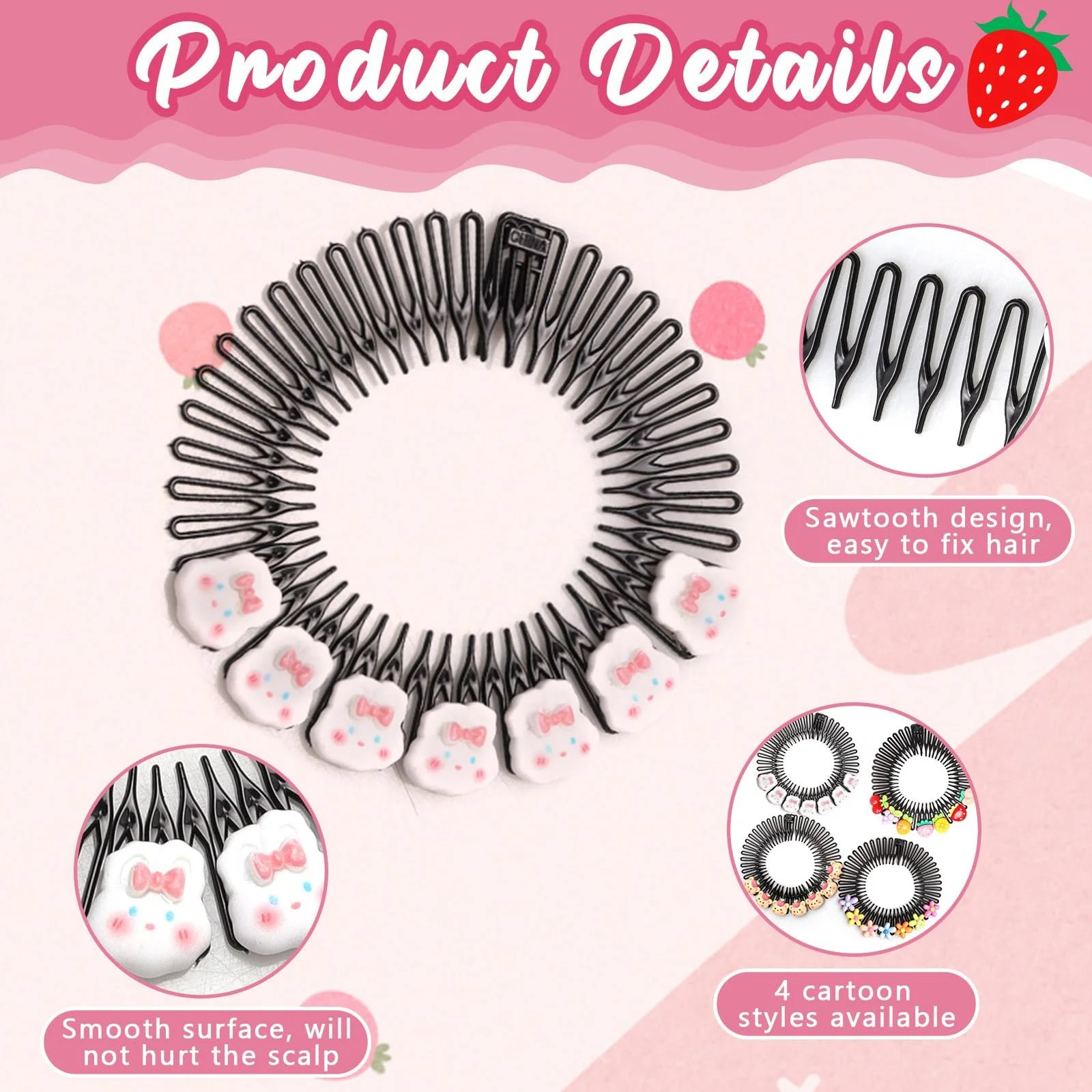 Обруч для волосся з квітами та гребінцем, 4 шт, фото №4