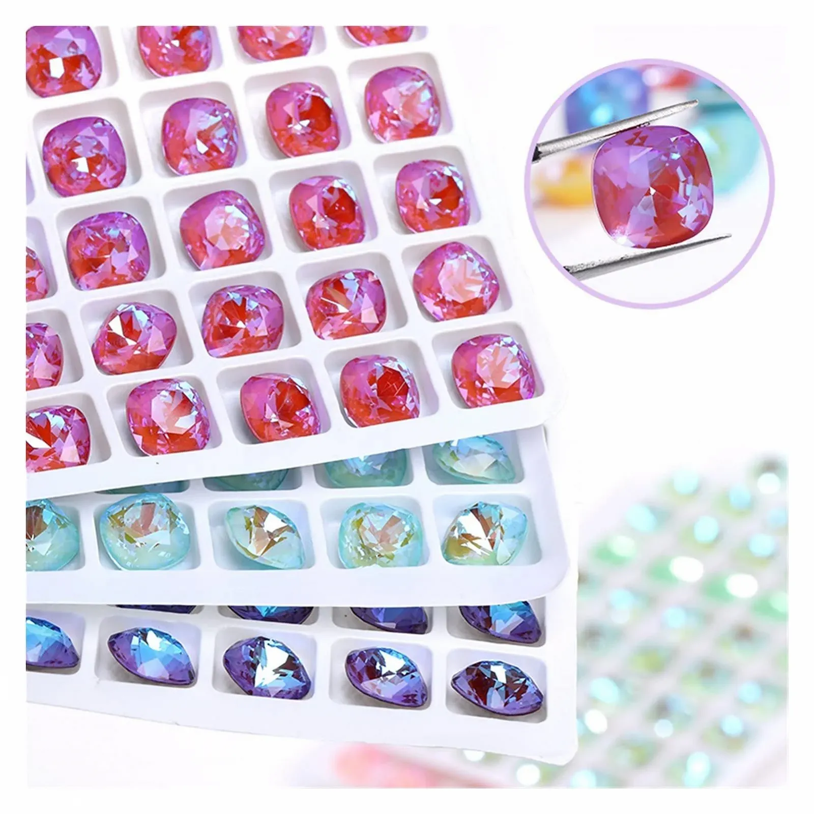 Блестки Swarovski Квадрат Mocha Fluorescence Pointback Стразы для ногтей, аксессуары для ногтей, DIY украшения, прочные (Цвет: 05-12мм), фото №6
