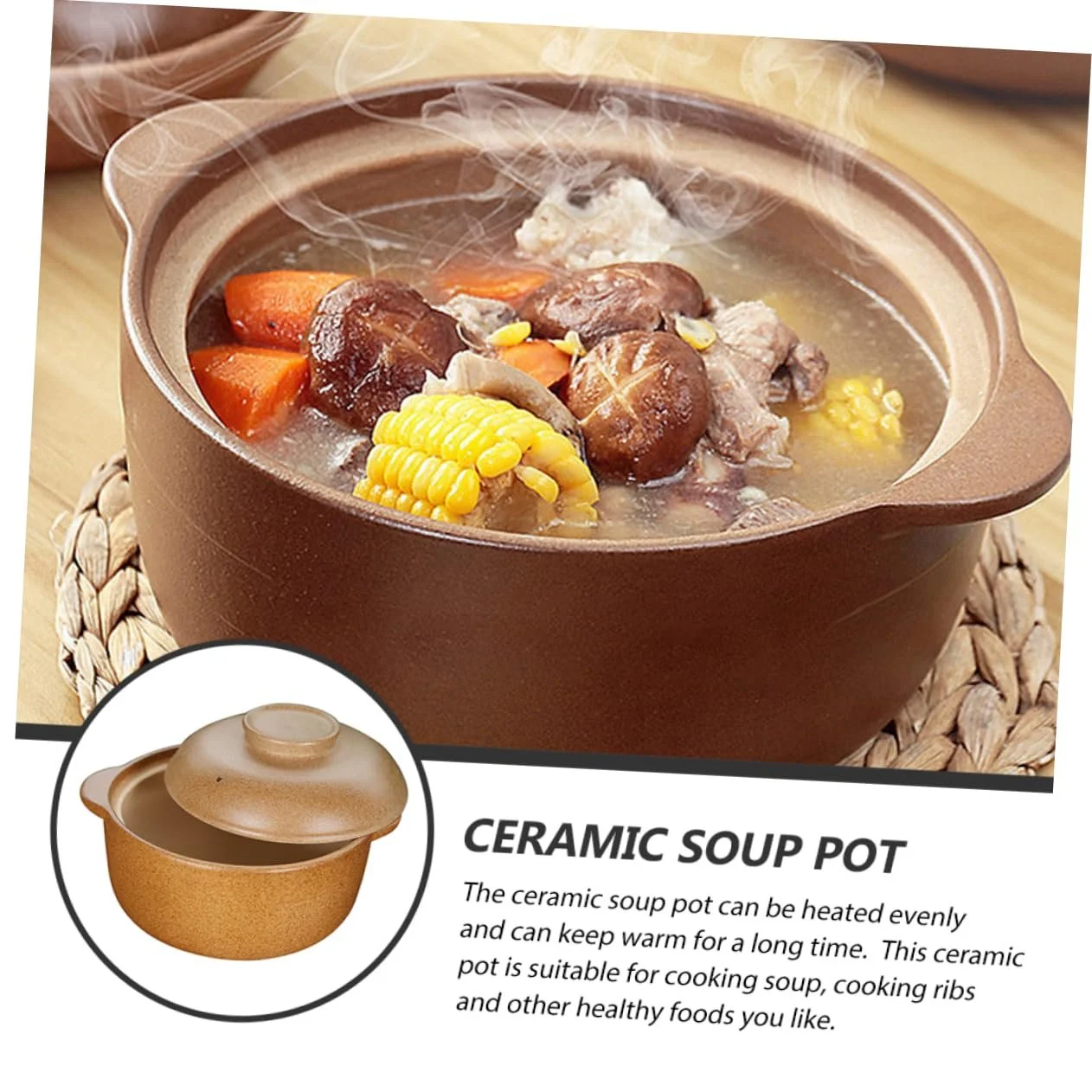 Кастрюля-жаровня VALICLUD Керамическая для запекания и тушения Термостойкая, фото №4