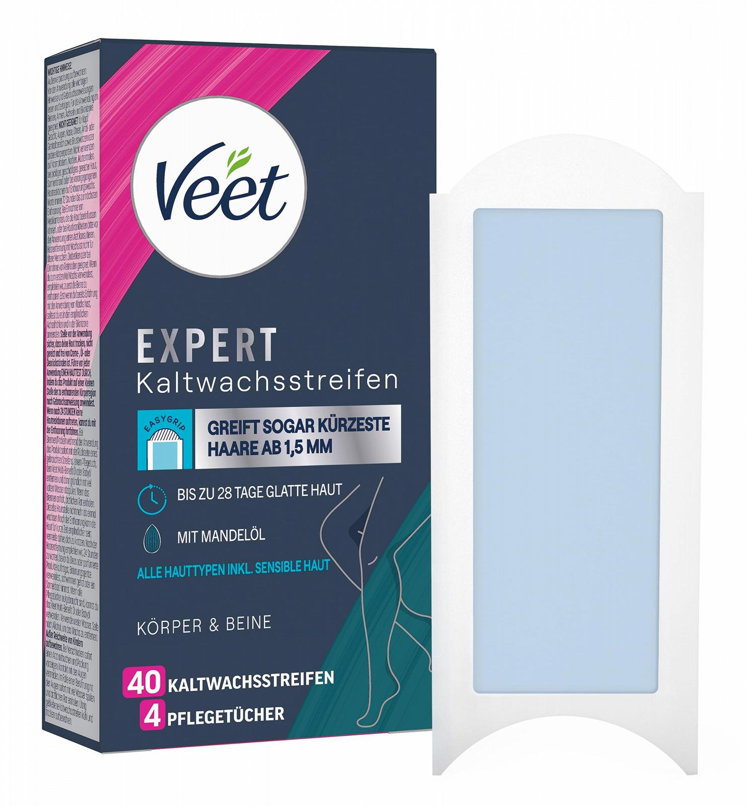 Смужки воскові Veet Expert Body & Legs для чутливої шкіри 40 шт (20 подвійних смужок), фото №1