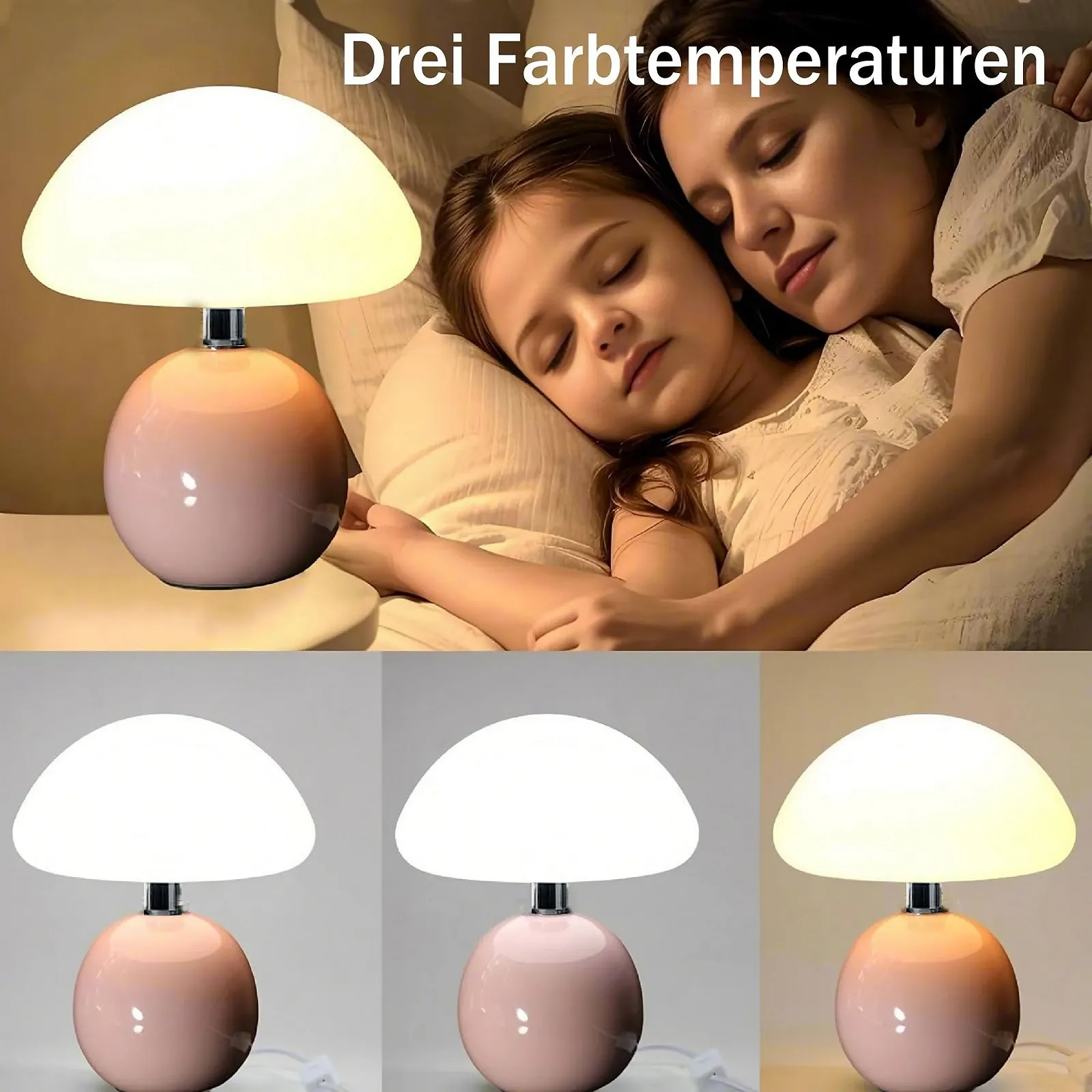 Настільна лампа UUE Mushroom світлодіодна скляна з керамічною основою Рожевий, фото №2