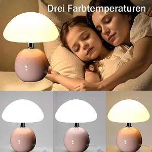 Настільна лампа UUE Mushroom світлодіодна скляна з керамічною основою Рожевий synthetic.ua - Фото 1