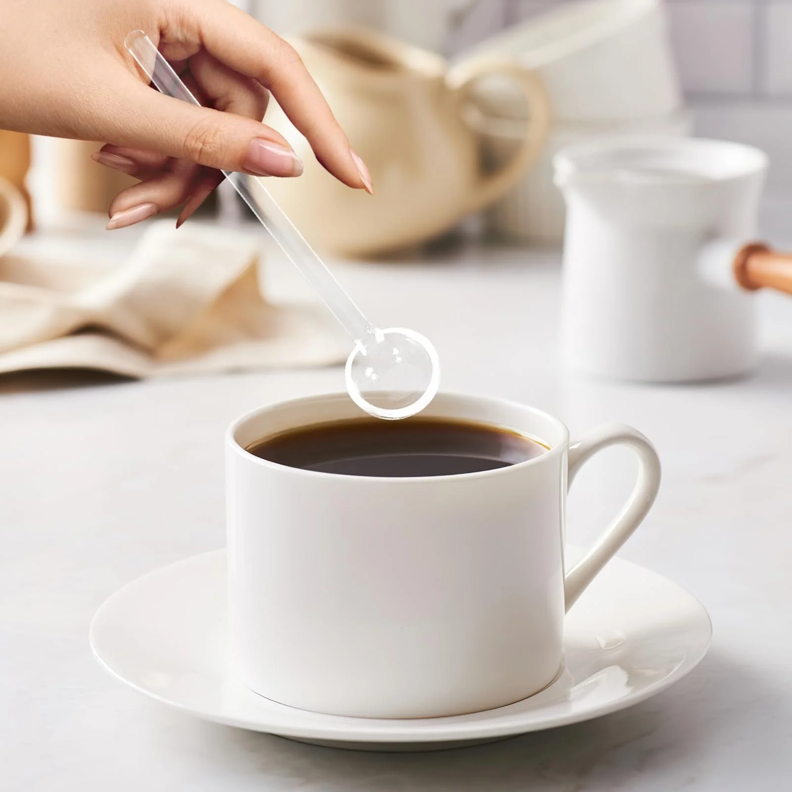 Ложка скляна UPKOCH довга, прозора, 11.5 см, набір 6 шт, фото №5