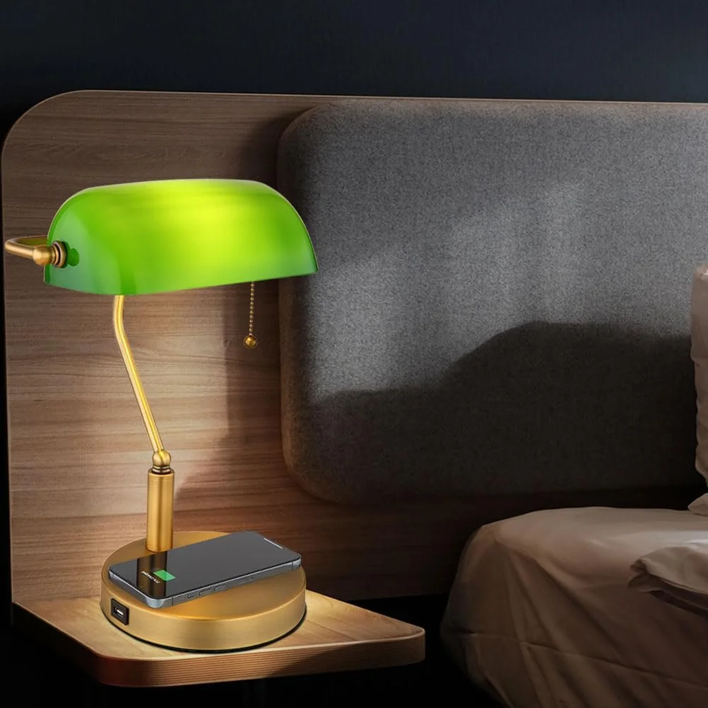 Настольная лампа GLOBO LIGHTING Banker Antique Brass Green, фото №5