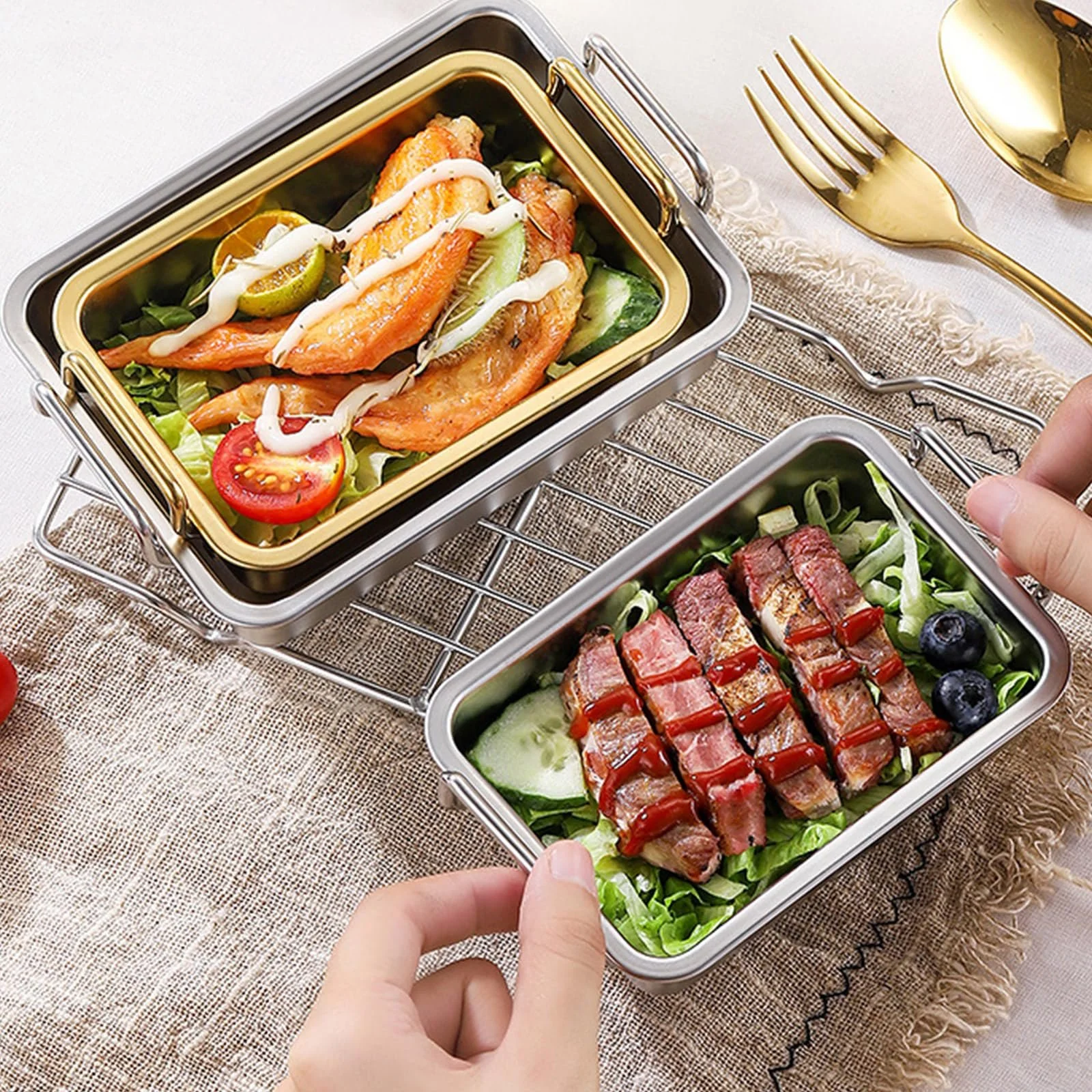 Форма для выпекания из нержавеющей стали прямоугольная с ручкой, фото №8