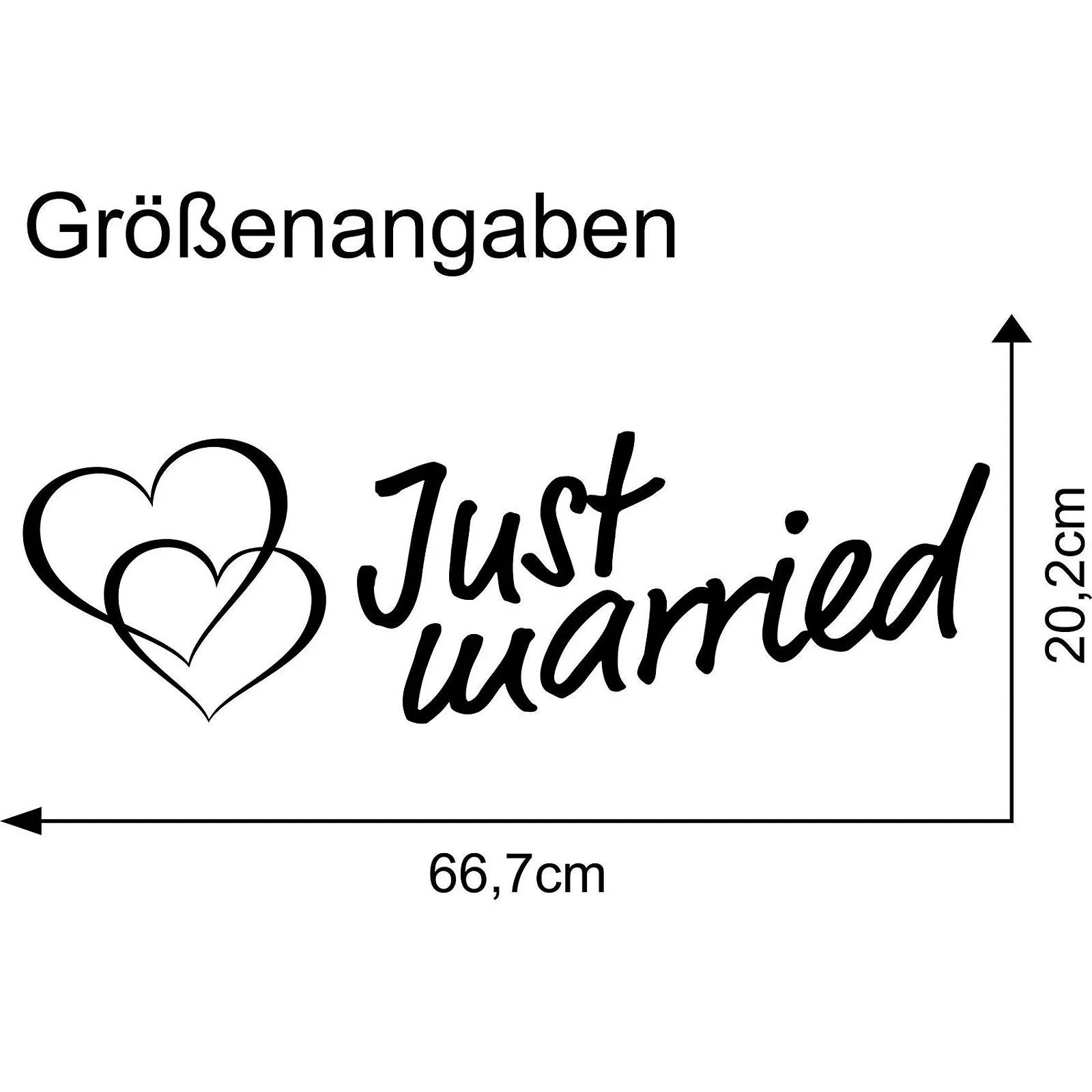 Наклейка KX055 Just Married 1 Весільна на автомобіль Червона 66,7 x 20,2 см, фото №2