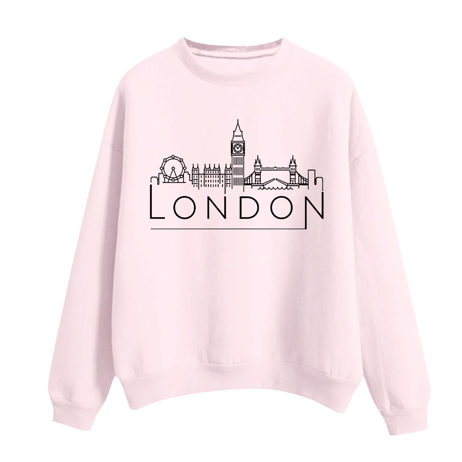 Женский хлопковый свитшот с круглым вырезом и длинными рукавами London С принтом Повседневный Графический Пуловер для женщин Праздничная Спортивная милая Свободная одежда Y2K, фото №1