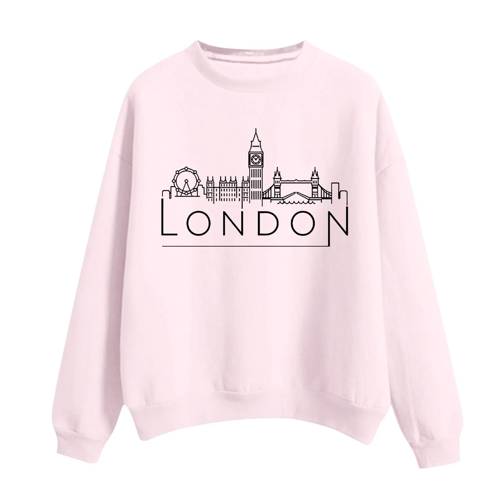 Женский хлопковый свитшот с круглым вырезом и длинными рукавами London С принтом Повседневный Графический Пуловер для женщин Праздничная Спортивная милая Свободная одежда Y2K, фото №1