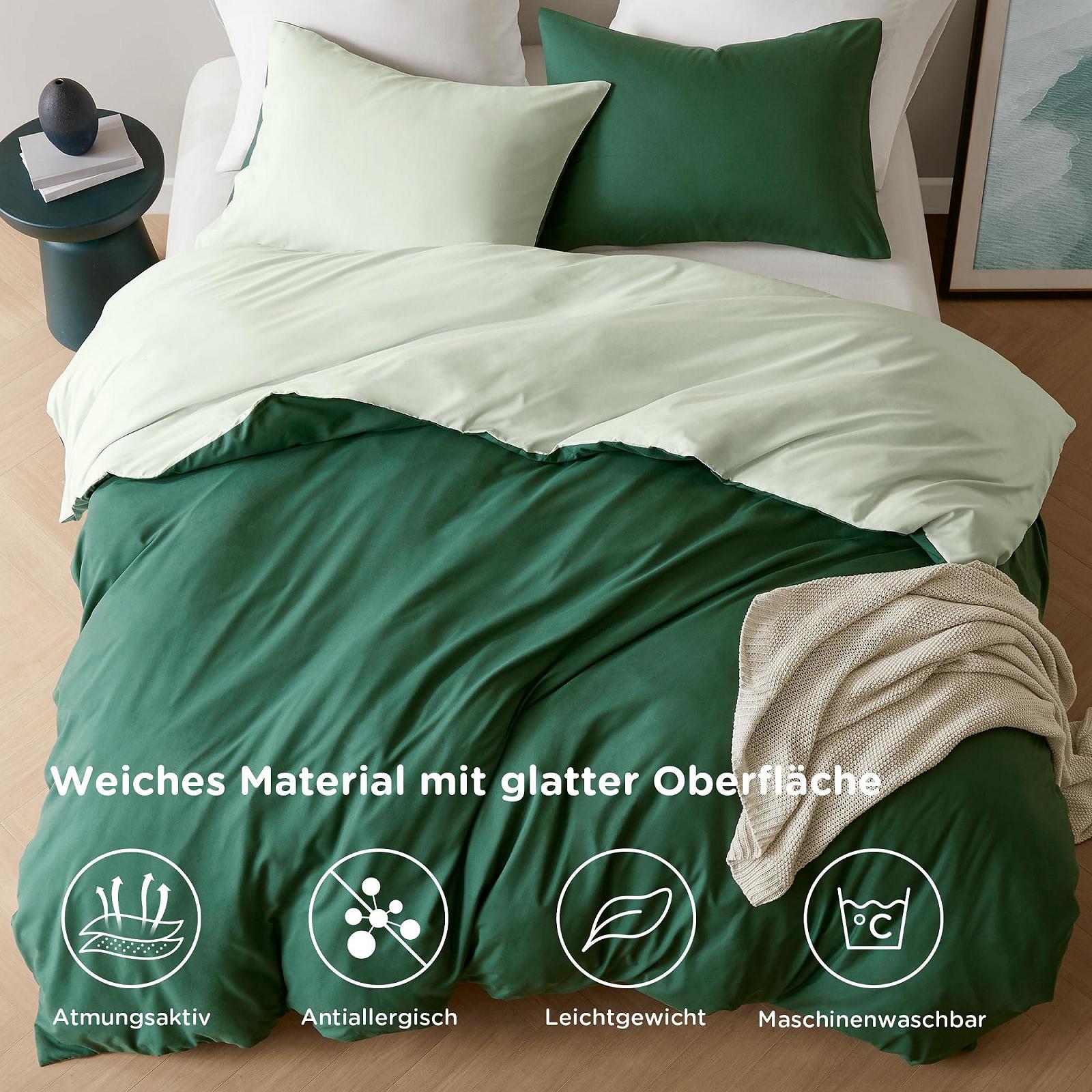 Постільна білизна Degrees of Comfort, 4 предмети, 135 x 200 см, шавлієво-зелений, світло-зелений, підодіяльники на блискавці, двосторонній комплект з матової мікрофібри, 2 підодіяльники та 2 наволочки 80 x 80 см, фото №3