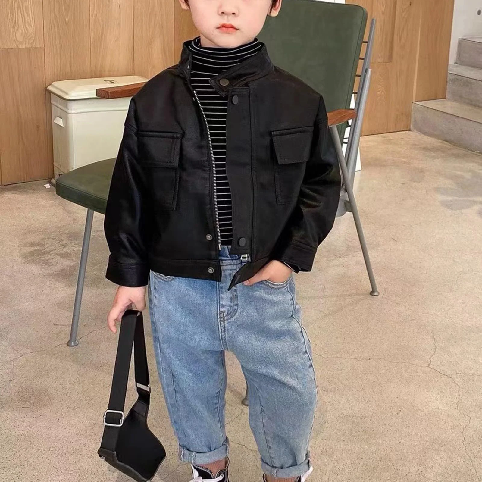 Куртка TDEOK Детская для мальчиков из искусственной PU кожи, весна-осень, фото №2