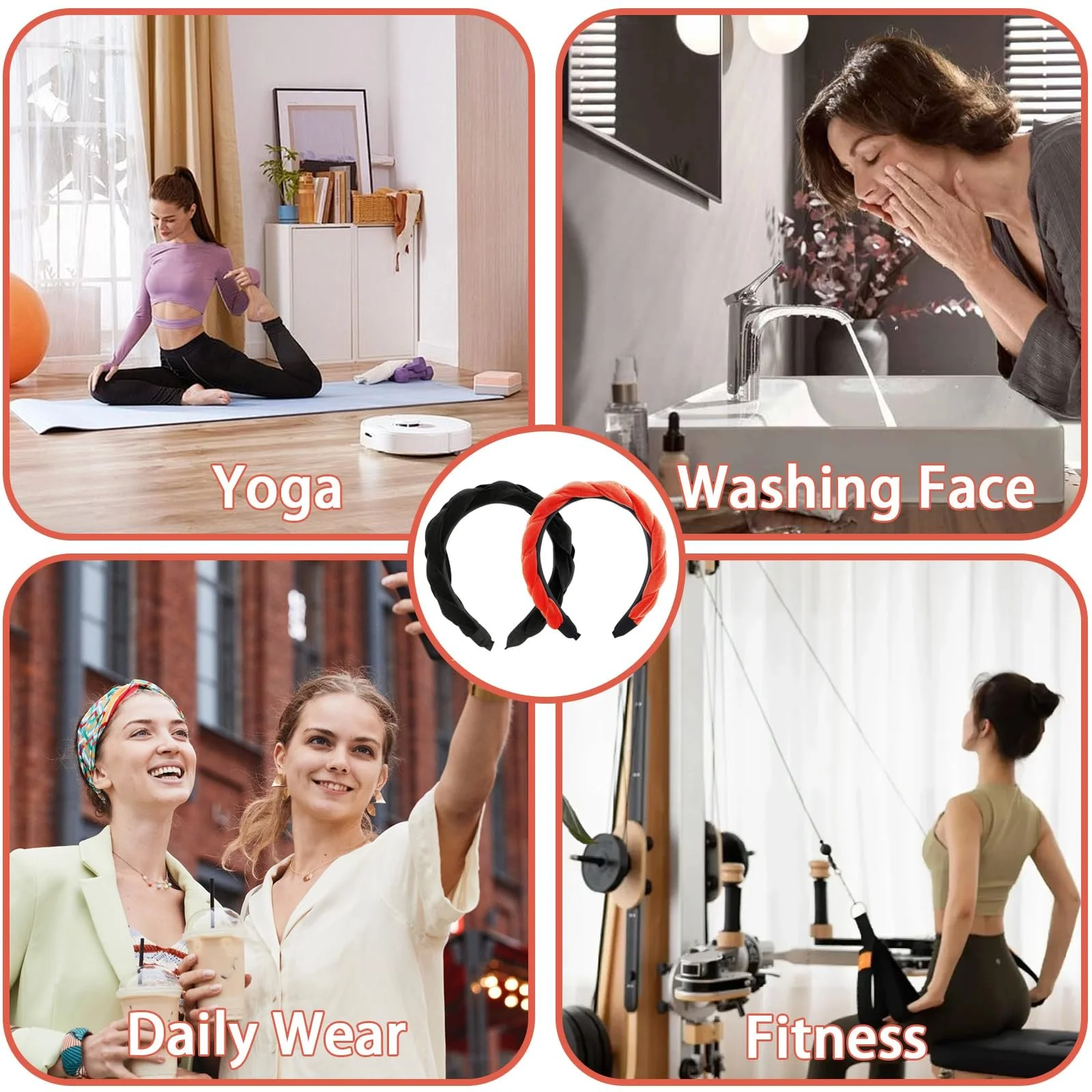 Обруч для волос Бархатный Черный, Оранжевый, фото №8