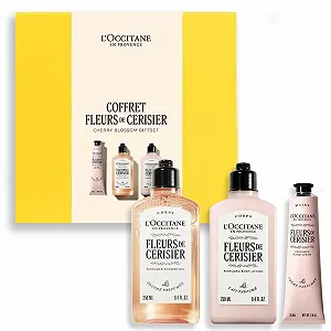 Набор для ухода за телом L'OCCITANE Cherry Blossom: Гель для душа, Молочко для тела с мерцанием и Крем для рук - Сделано во Франции - Фото 1