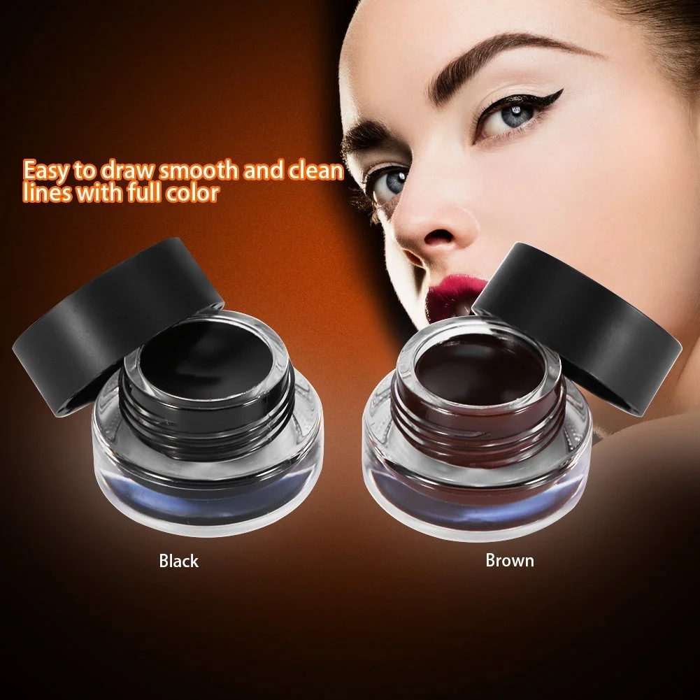 Набір підводок для очей Gel Eyeliner Cosmetic 2 Bottles Waterproof Durable 2 Pieces Brushes чорний + коричневий, фото №7