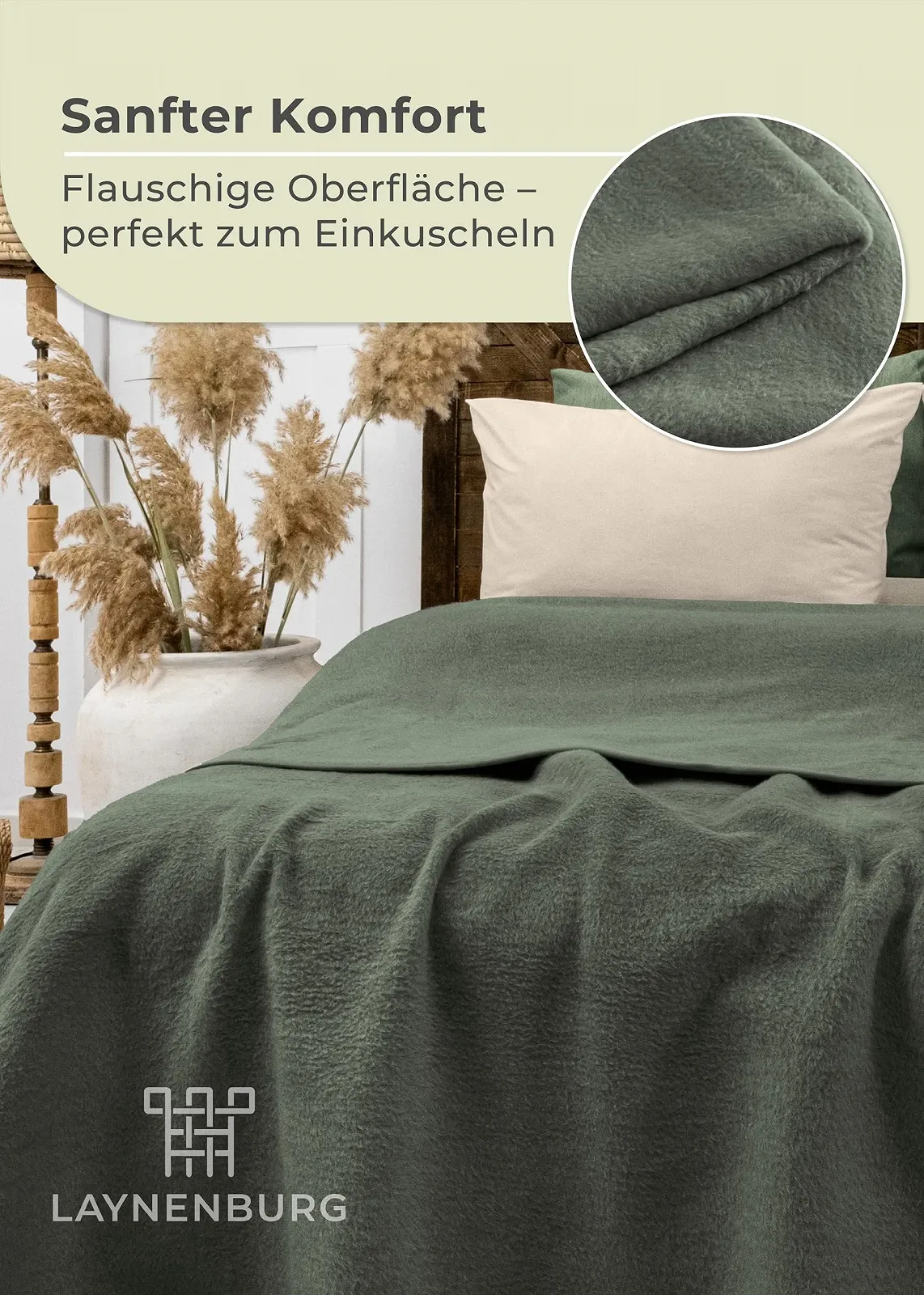 Покривало LAYNENBURG Premium Cotton Бавовняна суміш Темно-зелений, 220 x 240 см, фото №3 Покривало LAYNENBURG Premium Cotton Бавовняна суміш Темно-зелений, 220 x 240 см, фото №3