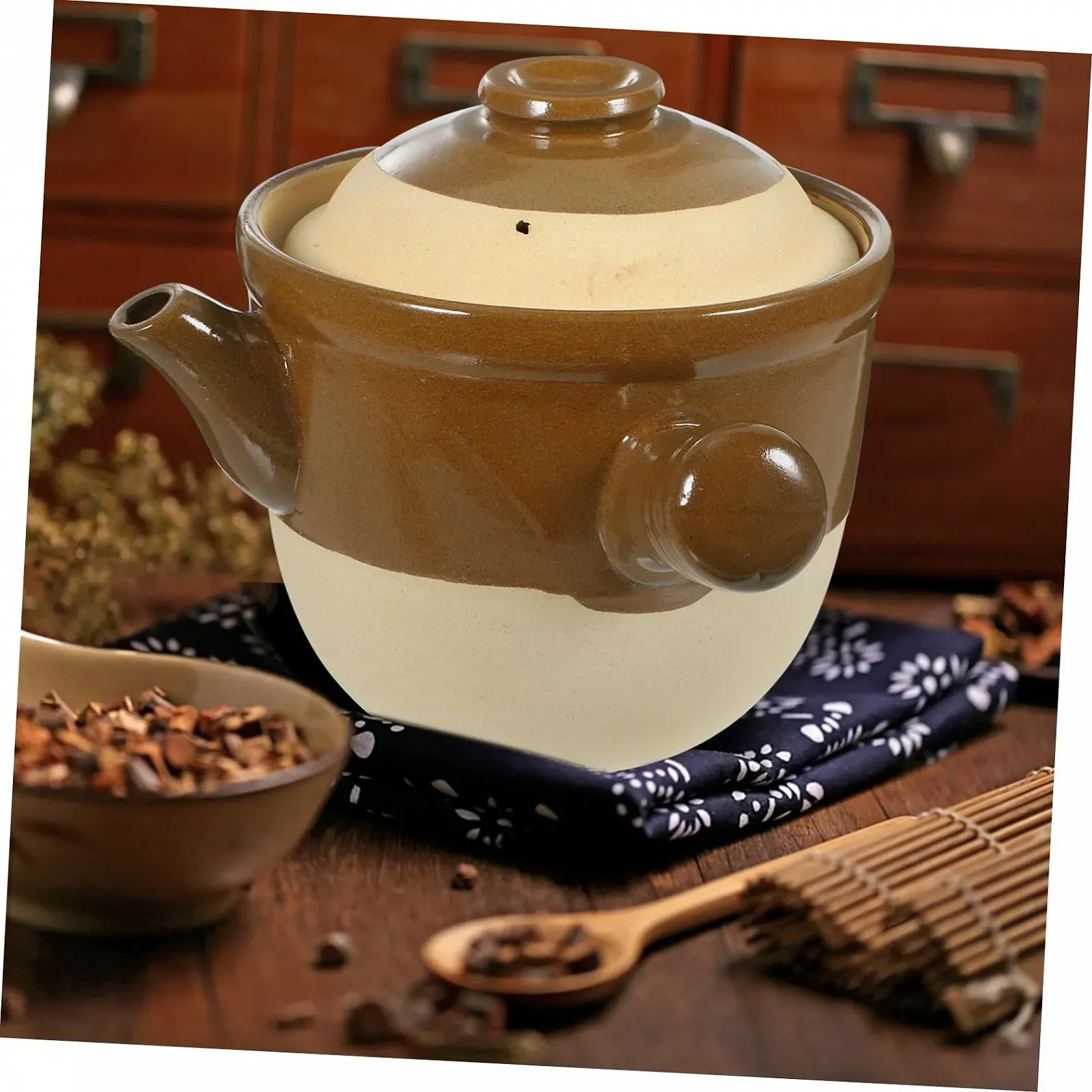 Глиняний горщик Ciieeo з кришкою керамічний для супу та рису невеликий, фото №8