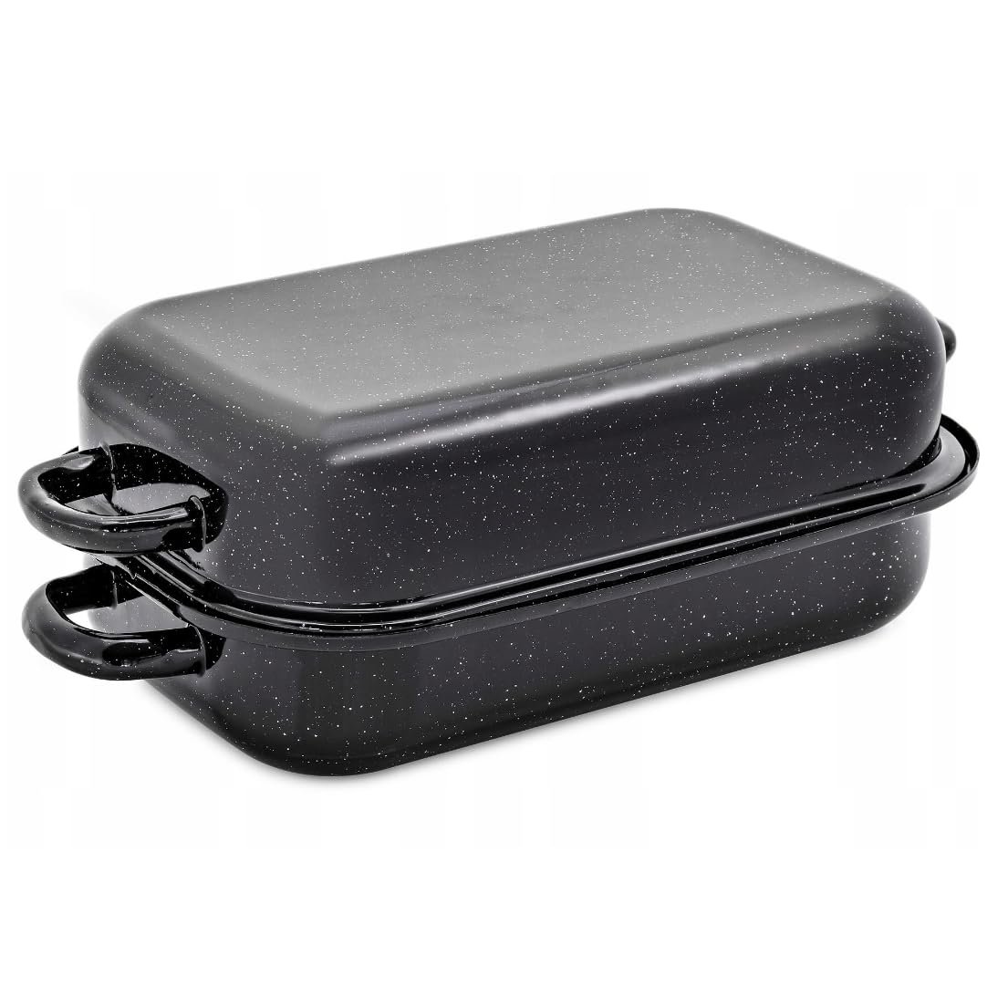 Гусятниця емальована з кришкою 35 x 24 см 5 л для індукції чорна, фото №1 Гусятниця емальована з кришкою 35 x 24 см 5 л для індукції чорна, фото №1