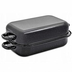 Гусятница эмалированная с крышкой 35 x 24 см 5 л для индукции черная - Фото 1