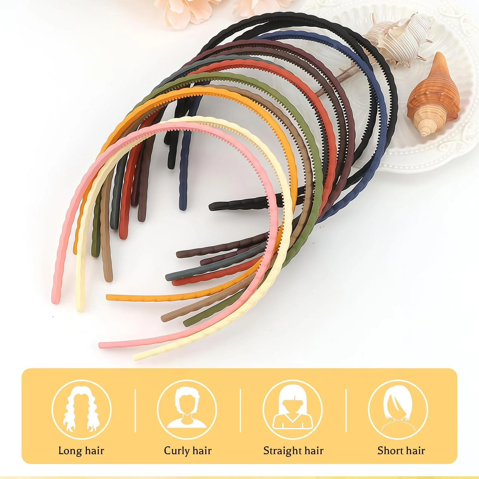 Набір тонких обручів 7 мм для волосся для дівчат та дітей, 12 шт, різнокольоровий, L, фото №5