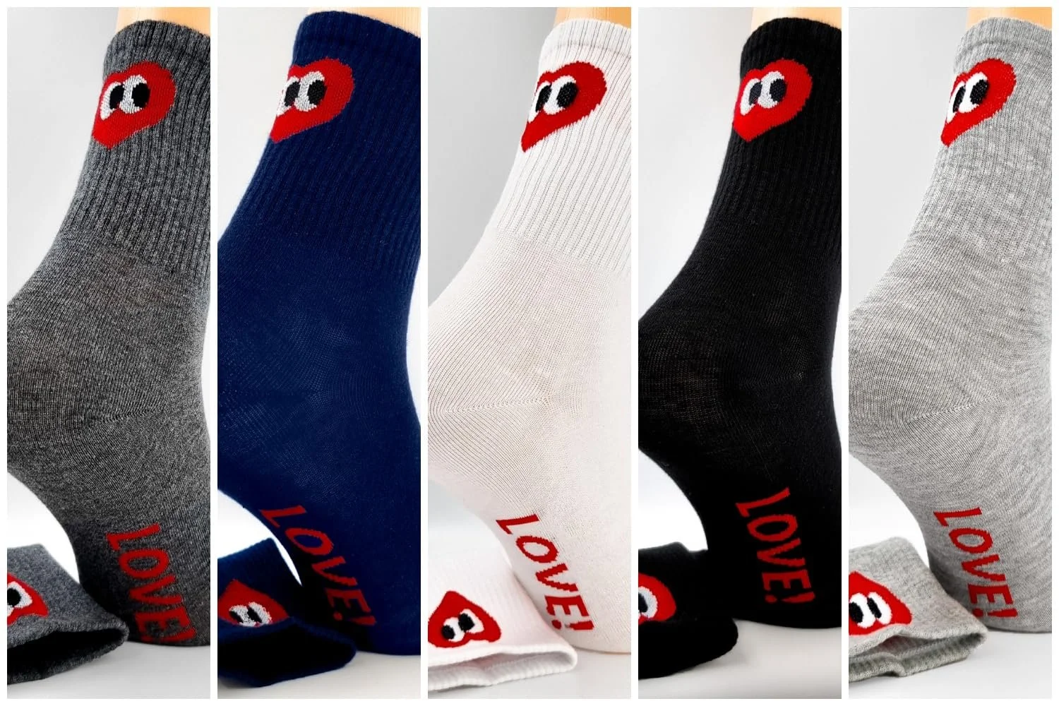 Женские спортивные носки, набор 5 пар, цветные носки с мотивами сердца и надписью Love!, размеры 35/42, фото №2 Женские спортивные носки, набор 5 пар, цветные носки с мотивами сердца и надписью Love!, размеры 35/42, фото №2