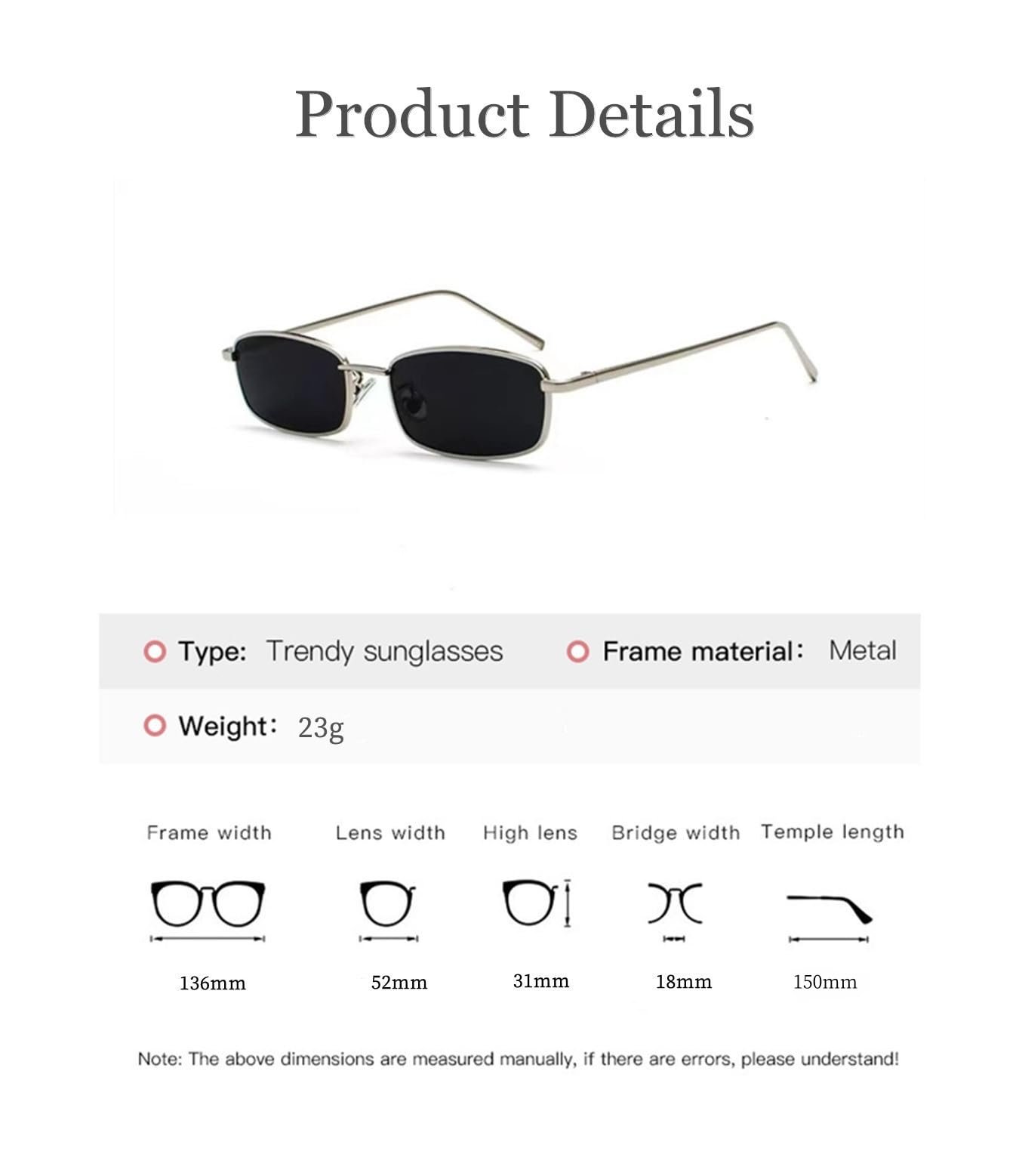 Класичні прямокутні сонцезахисні окуляри WDZAYXC Ретро Тонка металева оправа Вінтажні, фото №3