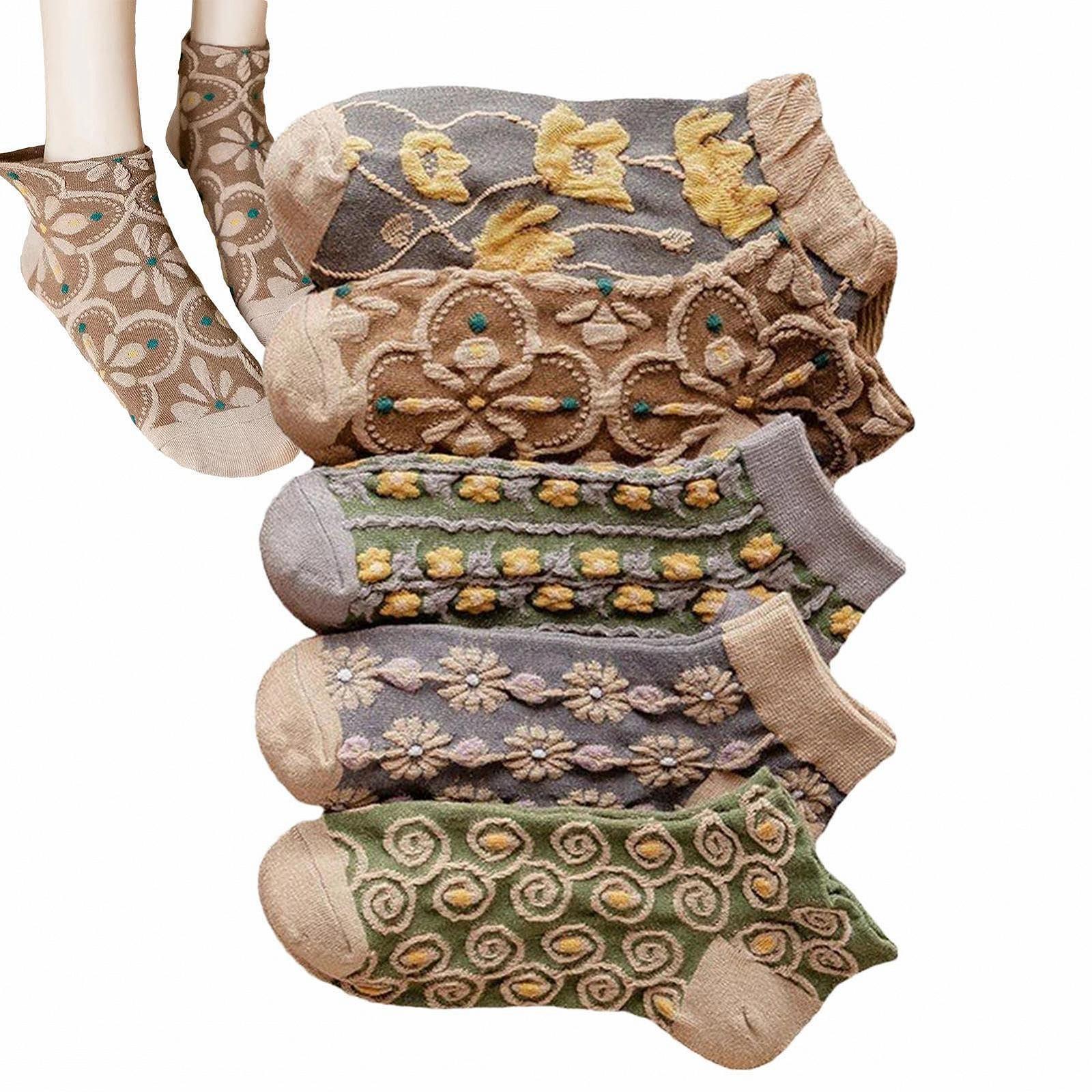 Вишиті шкарпетки для жінок з квітковим візерунком, 5 пар, фото №7