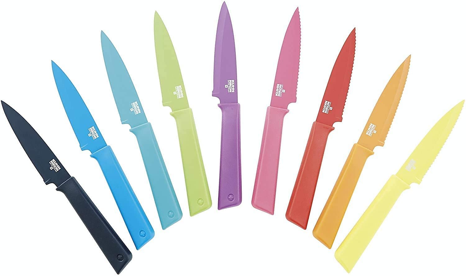 Набор ножей KUHN RIKON Colori+ (прямое и серрейторное лезвие) с защитой лезвия, антипригарное покрытие, нержавеющая сталь, 19.5 см, красный/зеленый, фото №2