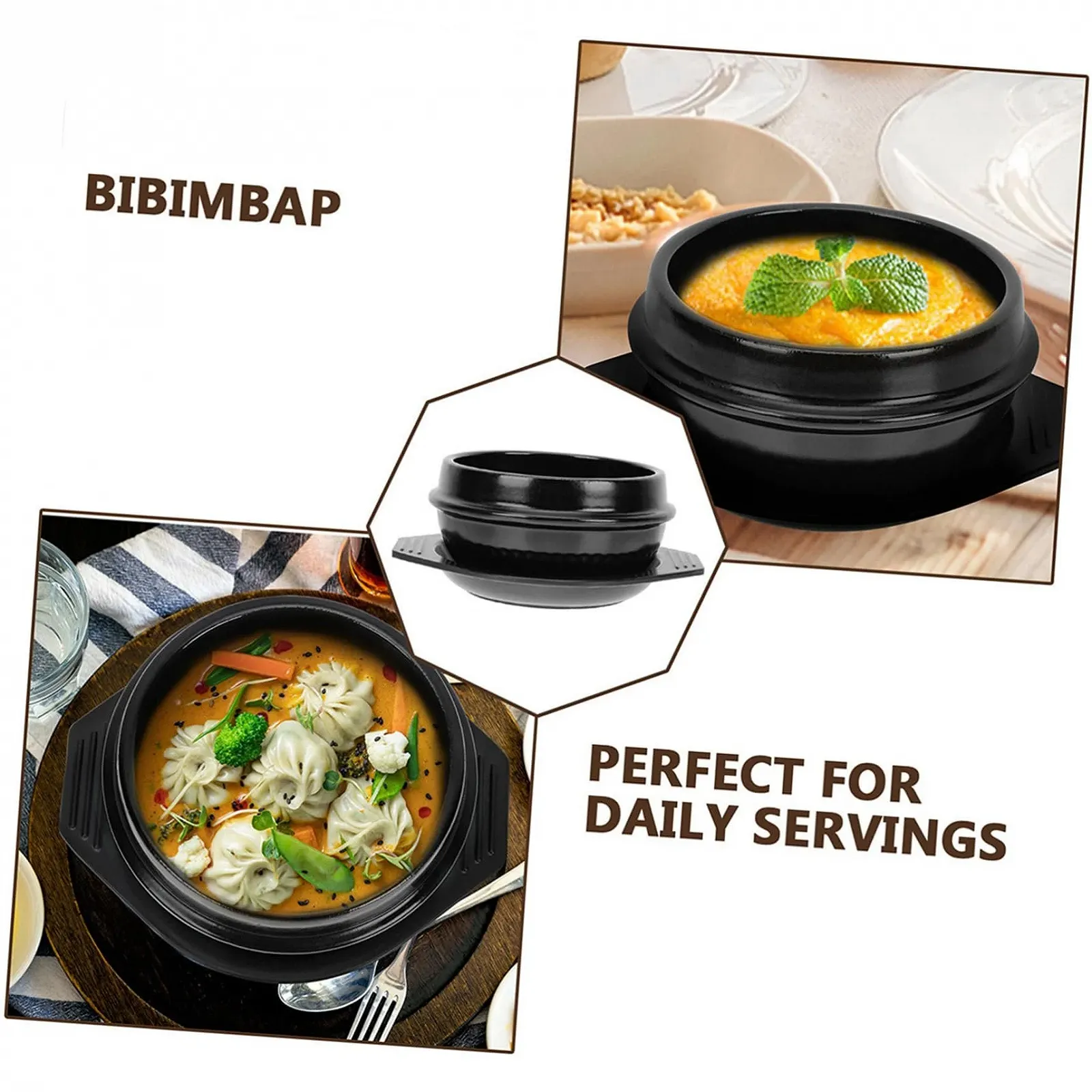 Керамический горшок с нескользящим термостойким подносом для каш и бибимбапа энергосберегающий, фото №7