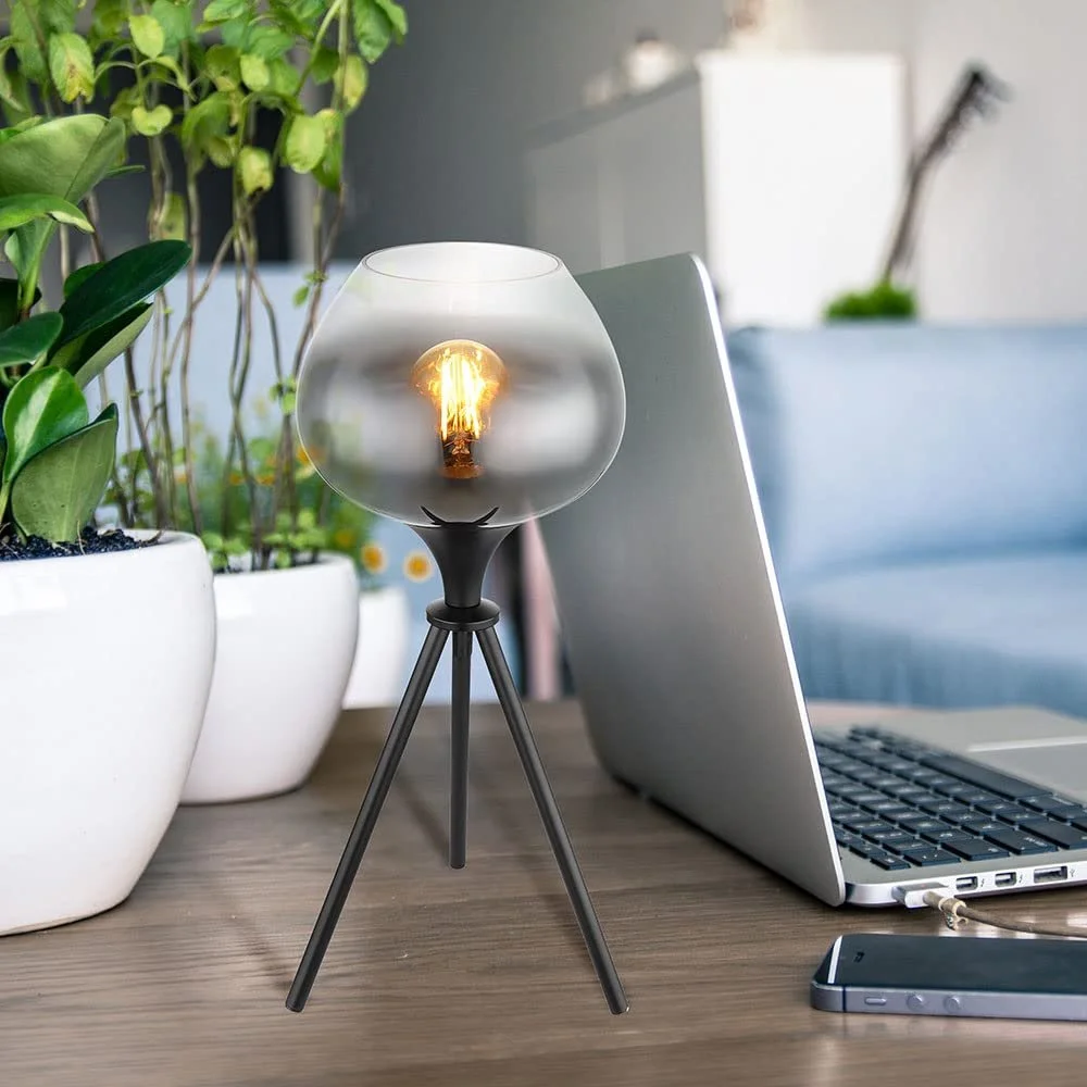 Настольная лампа Globo тренога дымчатое стекло металл черная 1x E27 24 x 45 см набор из 2 шт., фото №6