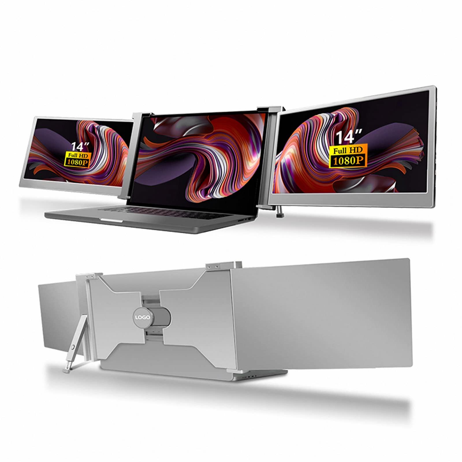 Монитор Diyeeni Портативный S19 14 дюймов 1080P IPS Двойной экранный расширитель с выдвижной подставкой Type-C Серый космос, фото №1