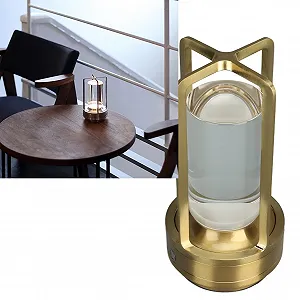 Портативная настольная лампа LED 3 Colors Stepless Dimming Cordless Touch Rechargeable, золотистая - Фото 1