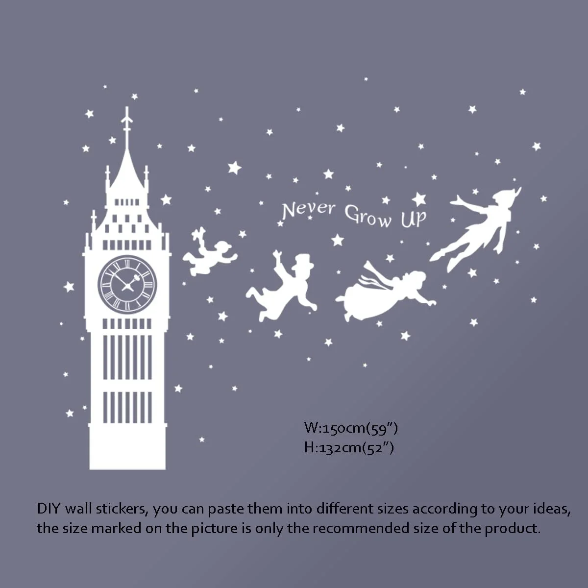 Наклейка на стіну Runtoo Peter Pan Big Ben Білий силует, фото №5