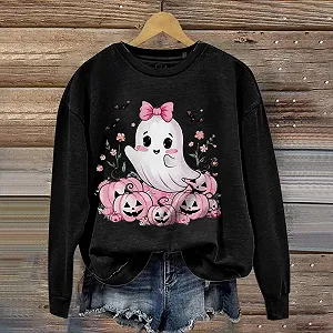 Хэллоуин-свитшот Костюм для женщин Пуловер с круглым вырезом с длинными рукавами Осенний топ для вечеринки Фестиваля Открытого воздуха Свадьба synthetic.ua - Фото 1