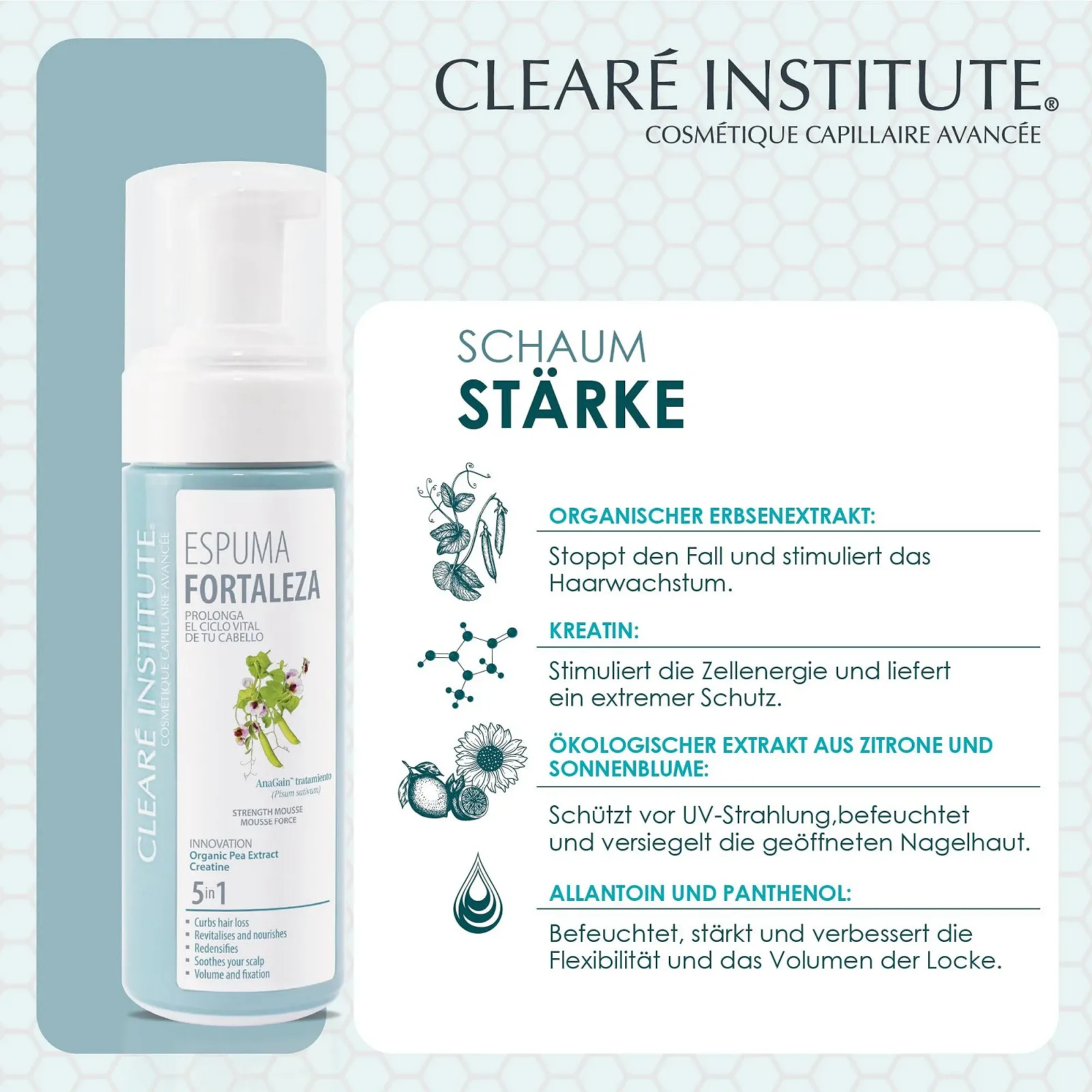 Піна Clearé Institute Зміцнююча проти випадіння волосся Заспокоює шкіру голови Стимулює ріст волосся, фото №3
