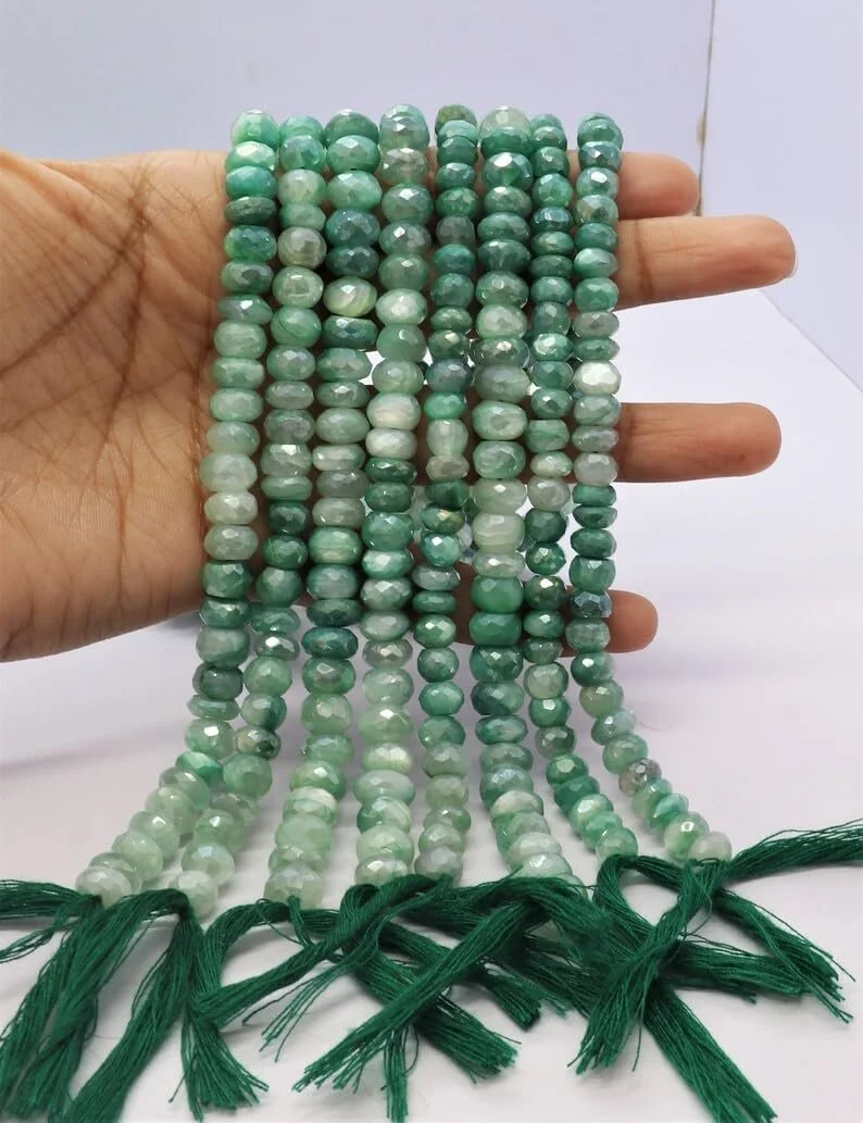 Бусины Лунный Камень Shaded Green рондель граненые 6.5-7 мм, 8-9 мм зеленый, фото №2