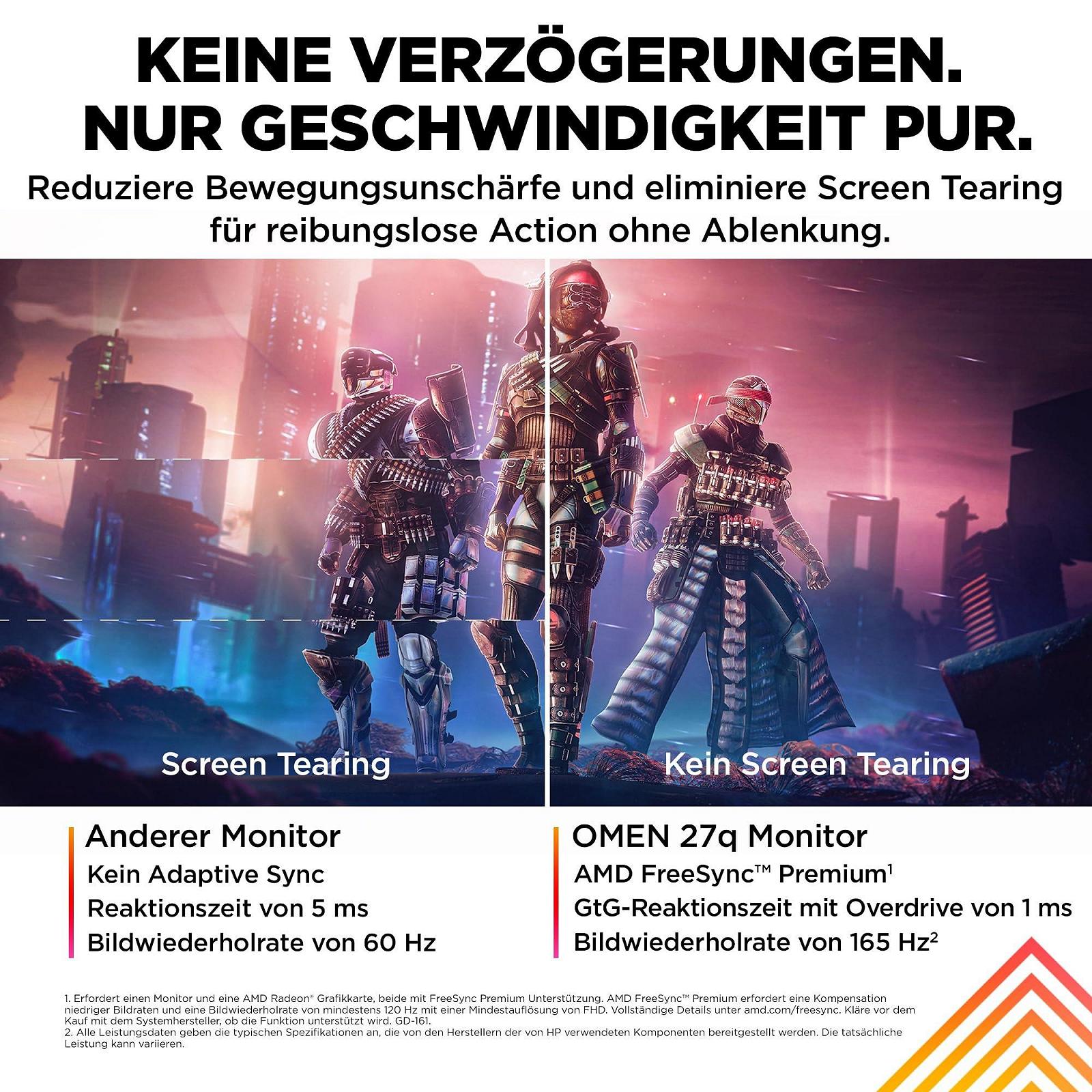 Монітор HP OMEN 27q Геймінг - 27 дюймовий екран, QHD дисплей, 165Hz, AMD FreeSync Premium, 1 мс час відгуку, 2x HDMI 2.0, Display Port 1.4, аудіовихід, чорний, фото №4