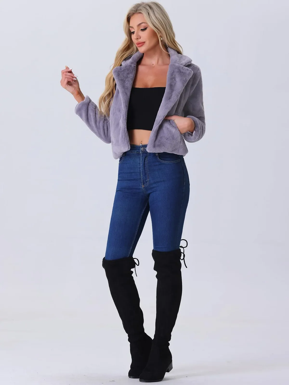 Пальто Allegra K искусственный мех G22042000ux0067 укороченное, фото №3