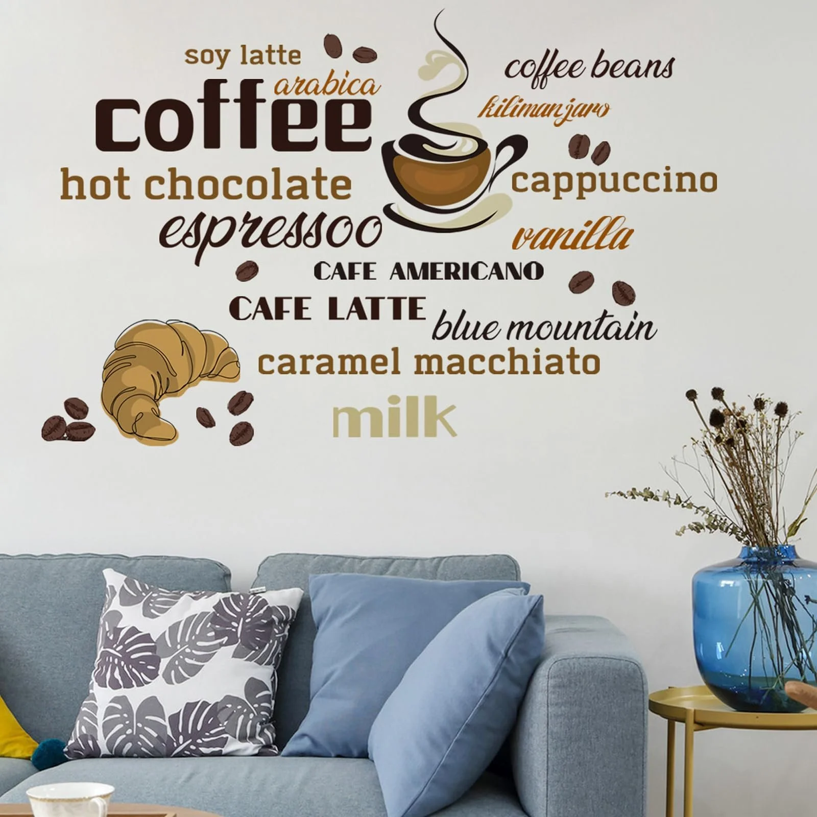 Наклейка на стену Coffee Cup Coffee Beans Art Font 60 x 30 см, фото №1