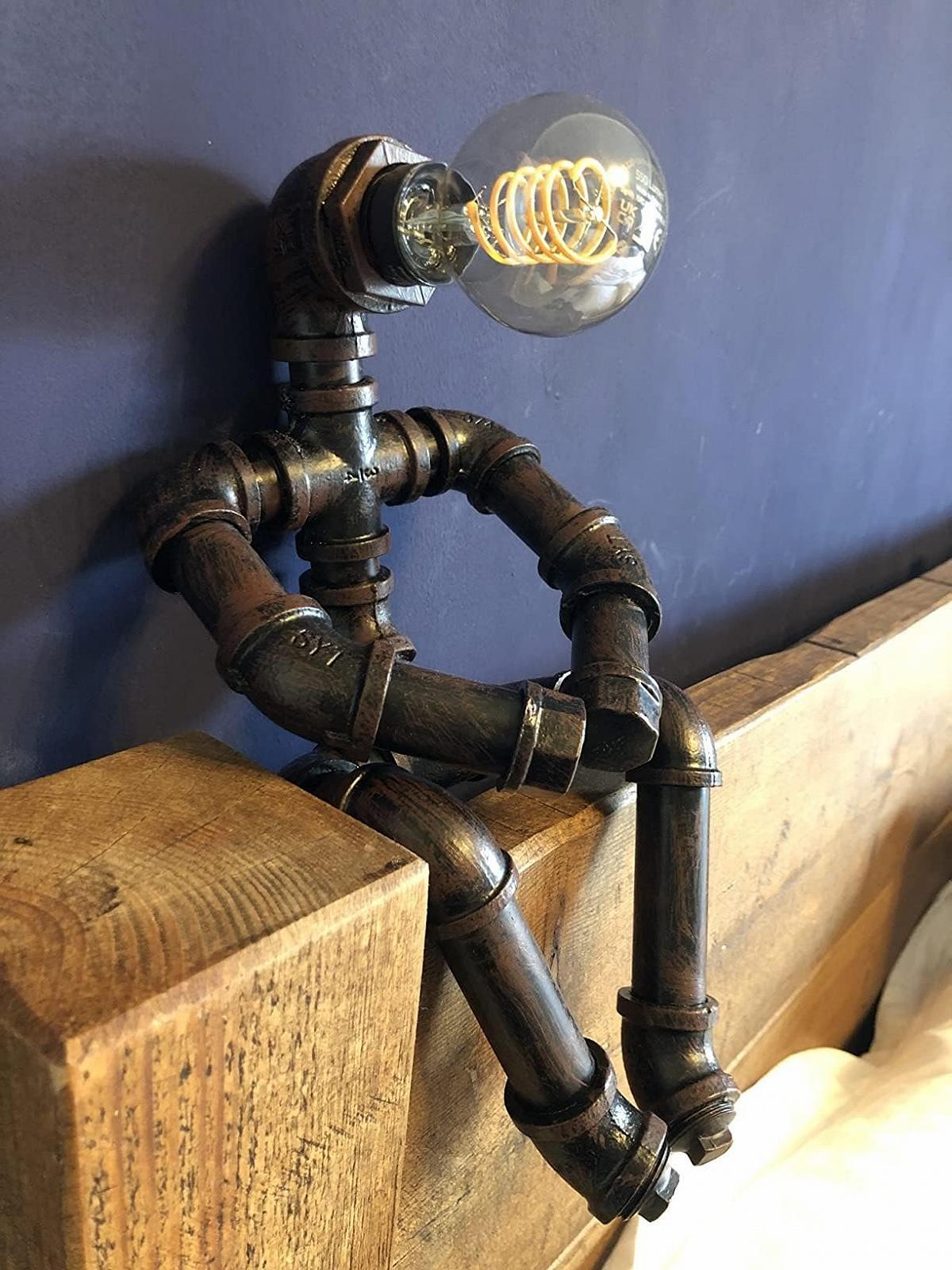Настільна лампа Water Pipe Robot Style у вінтажному індустріальному стилі Steampunk, залізо, колір іржі B, фото №5