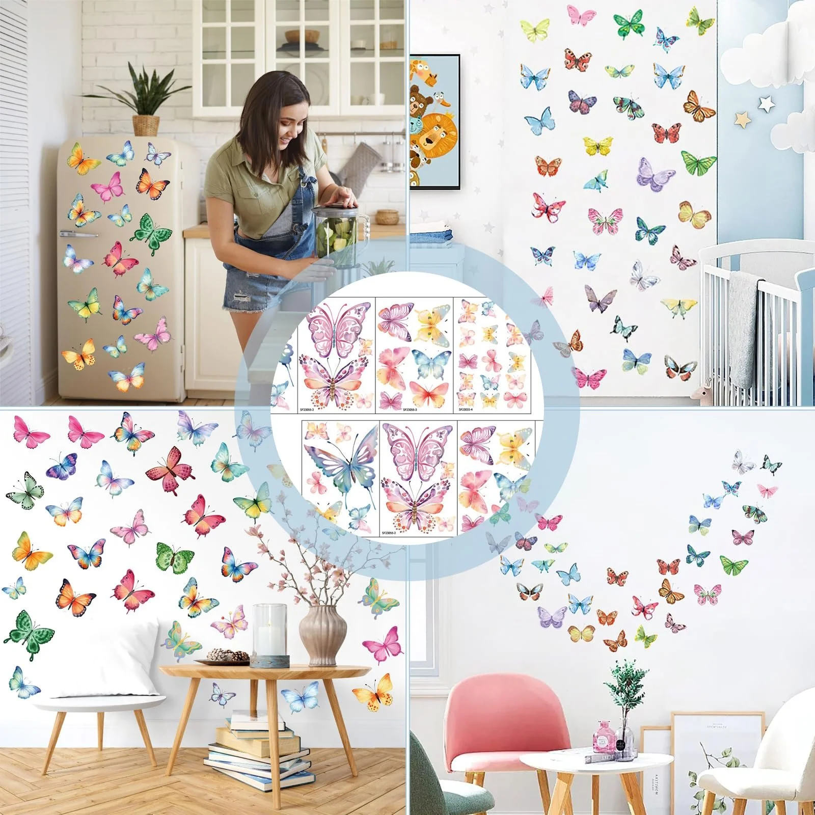 Наклейки на стіну Набір 8 шт Метелики Акварельні Різнокольорові, фото №6