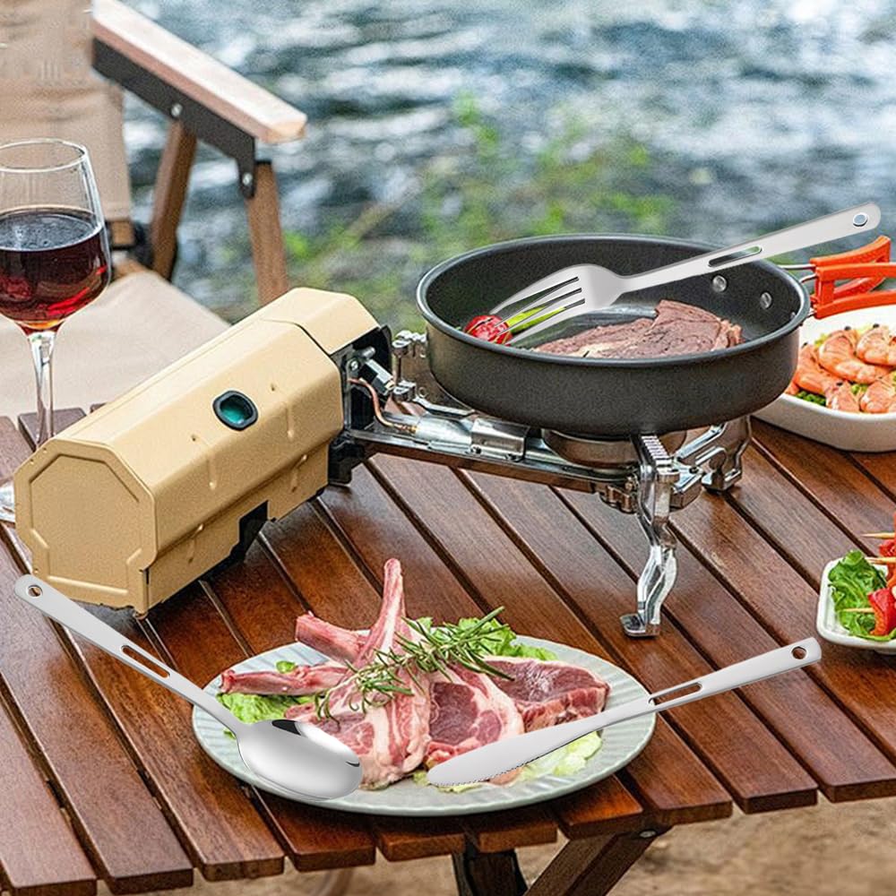 Набір столових приборів Wzhtuzi Outdoor Titanium 3-Piece для кемпінгу та подорожей з ножем, виделкою, ложкою та чохлом, фото №2