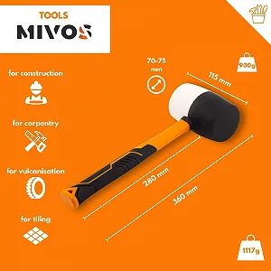 Резиновый молоток 900 г (32 oz) 70 мм бело-черный фибергласовая рукоятка synthetic.ua - Фото 1