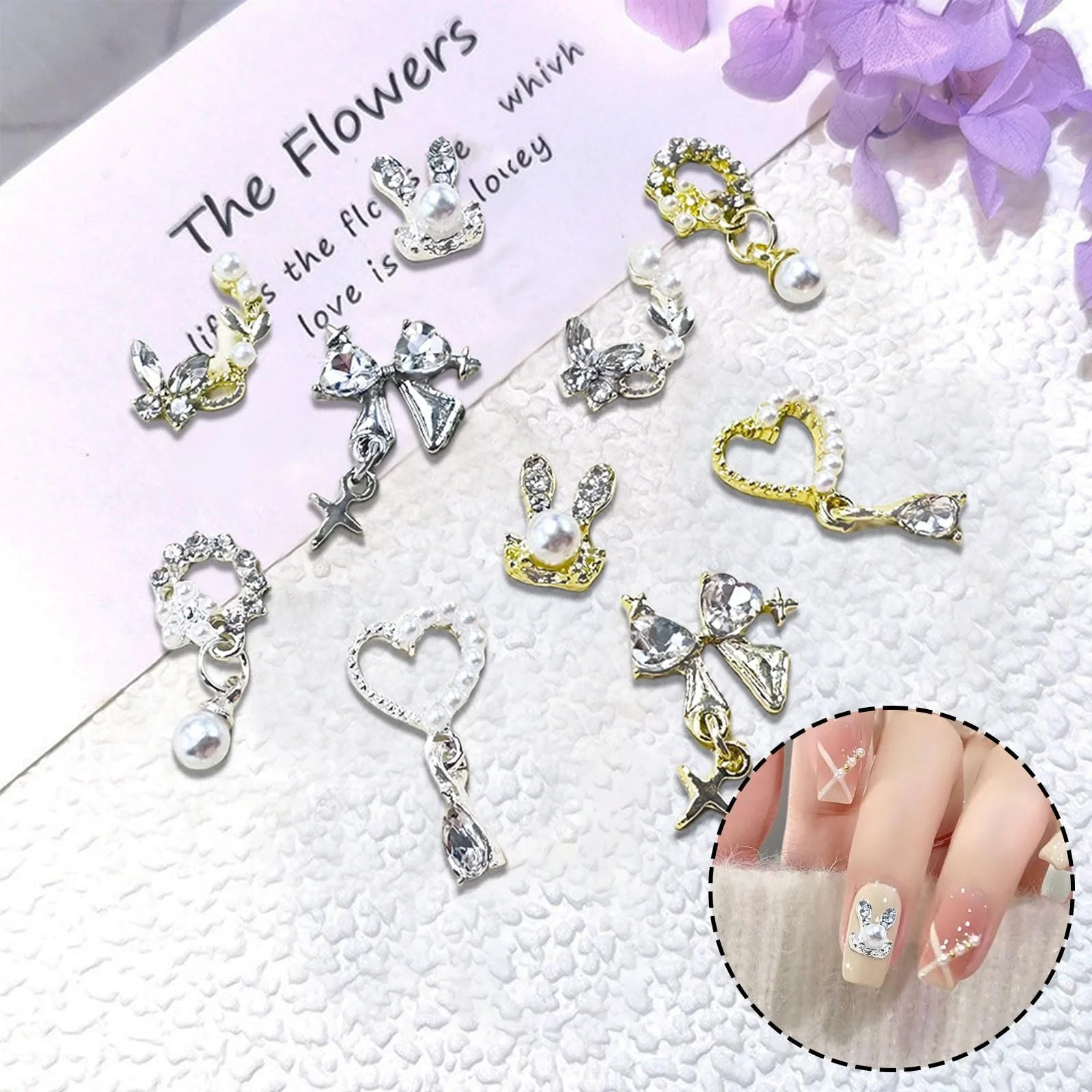 3D Шармы для ногтей Золото Серебро, 20 шт, разные стили, кролик, бант, сердце, металлические жемчужины, кристаллы для ногтей, украшения для ногтей для девушек, женщин, мужчин, маникюр, дизайн, аксессуары для ногтей, фото №3