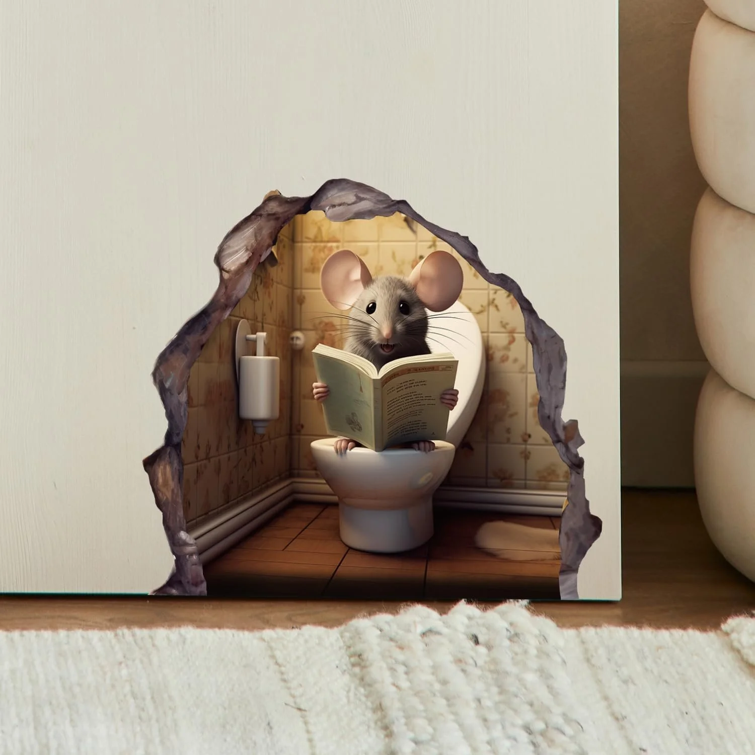 Наклейка на стіну 3D Мишача нора реалістична водостійка для спальні дитячої, фото №6