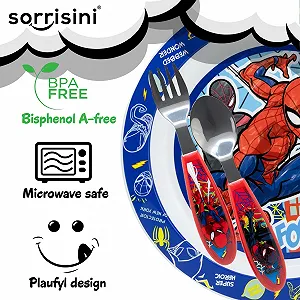 Набор детской посуды Sorrisini, 3 предмета: тарелка, ложка, вилка, Spiderman synthetic.ua - Фото 1