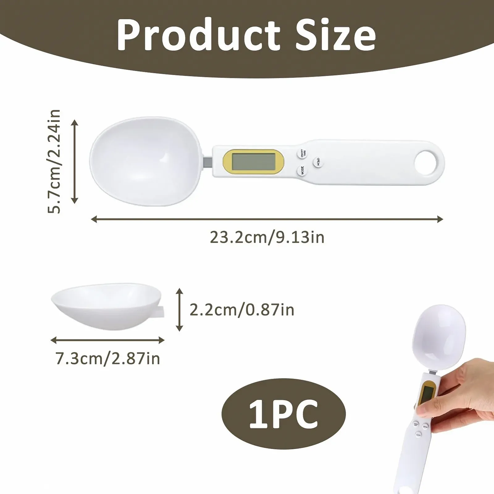 Ваги-ложка цифрові LCD дисплей, 500 g / 0.1 g, функції Hold та Tare, знімна ложка, фото №2