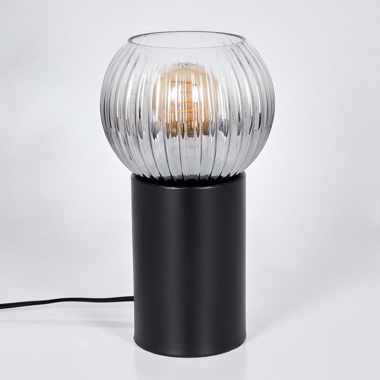 Настільна лампа HOFSTEIN Koyoto метал / ребристе скло Чорний/Димчастий/Прозорий, фото №8
