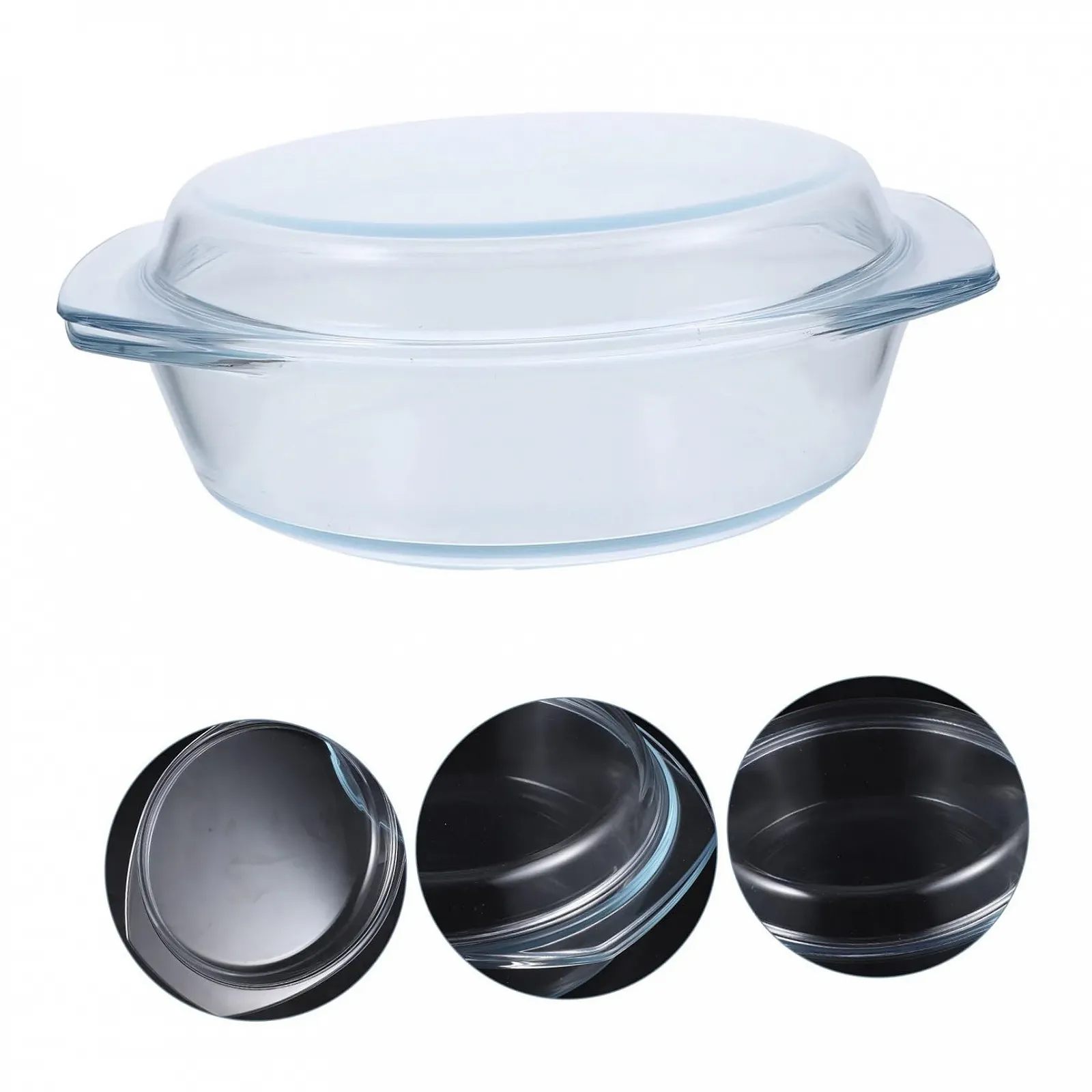 Форма для запікання Кругла скляна З кришкою та ручками Для мікрохвильової печі, фото №9