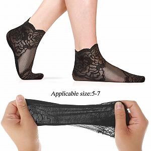 Носки Yolev Женские короткие кружевные, 5 пар, летние толстые гофрированные, черные synthetic.ua - Фото 1